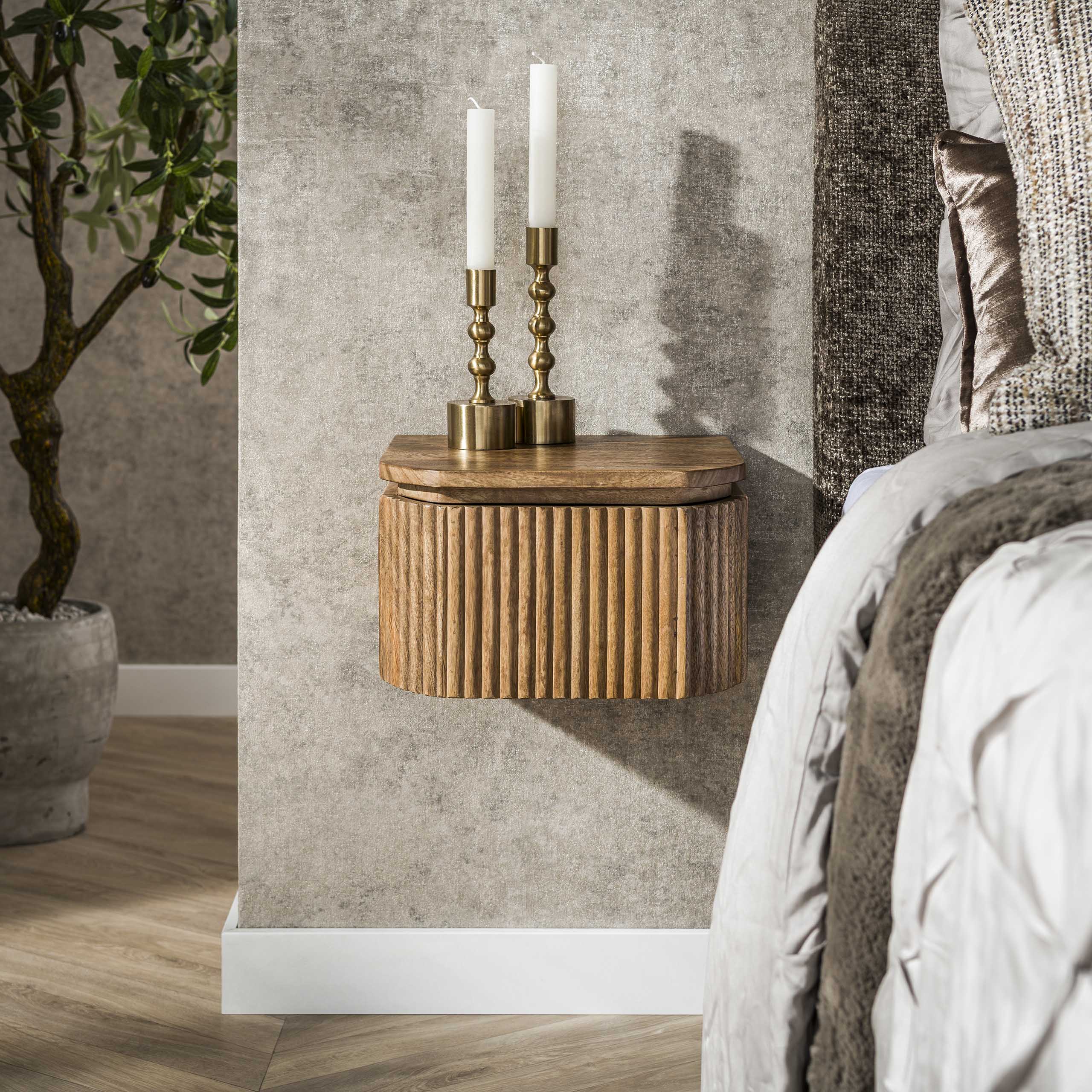 Bedside table Wave XS floating 1 drawer - Solid mango sand color