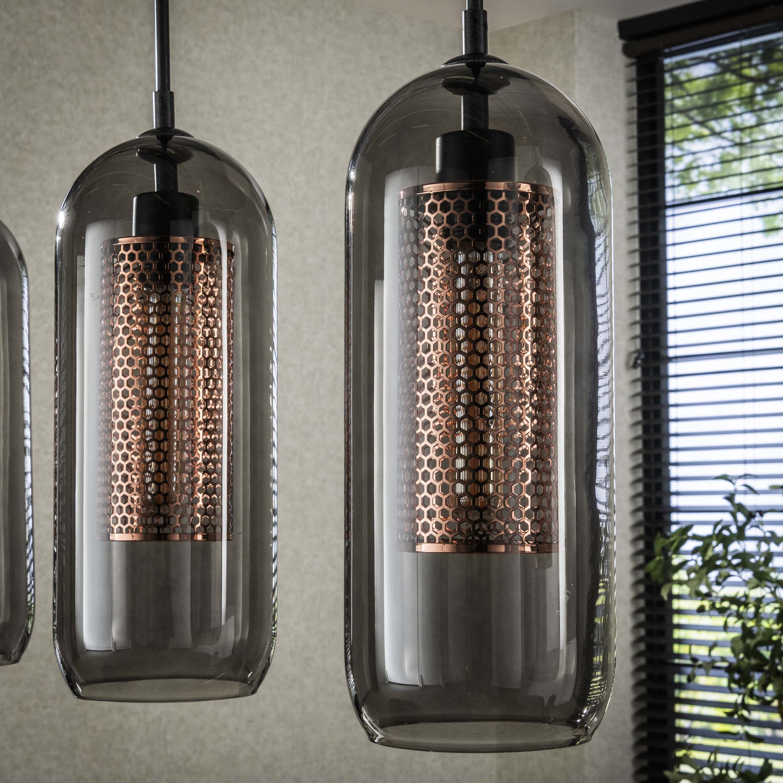 Hanging lamp 4L smoke glass-perforated steel / Artic black