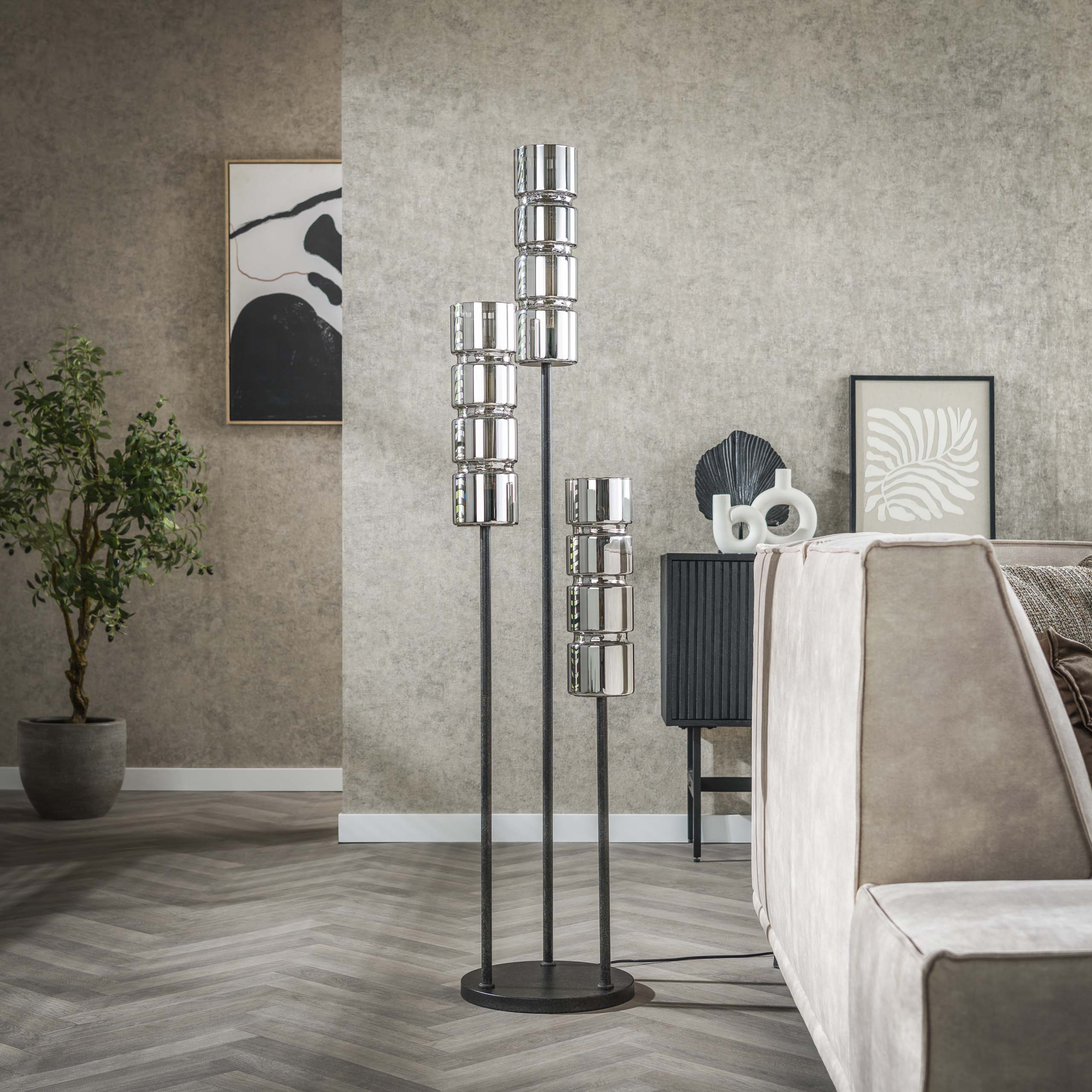 Floor lamp 3L stepped cylinder glass / Artic black