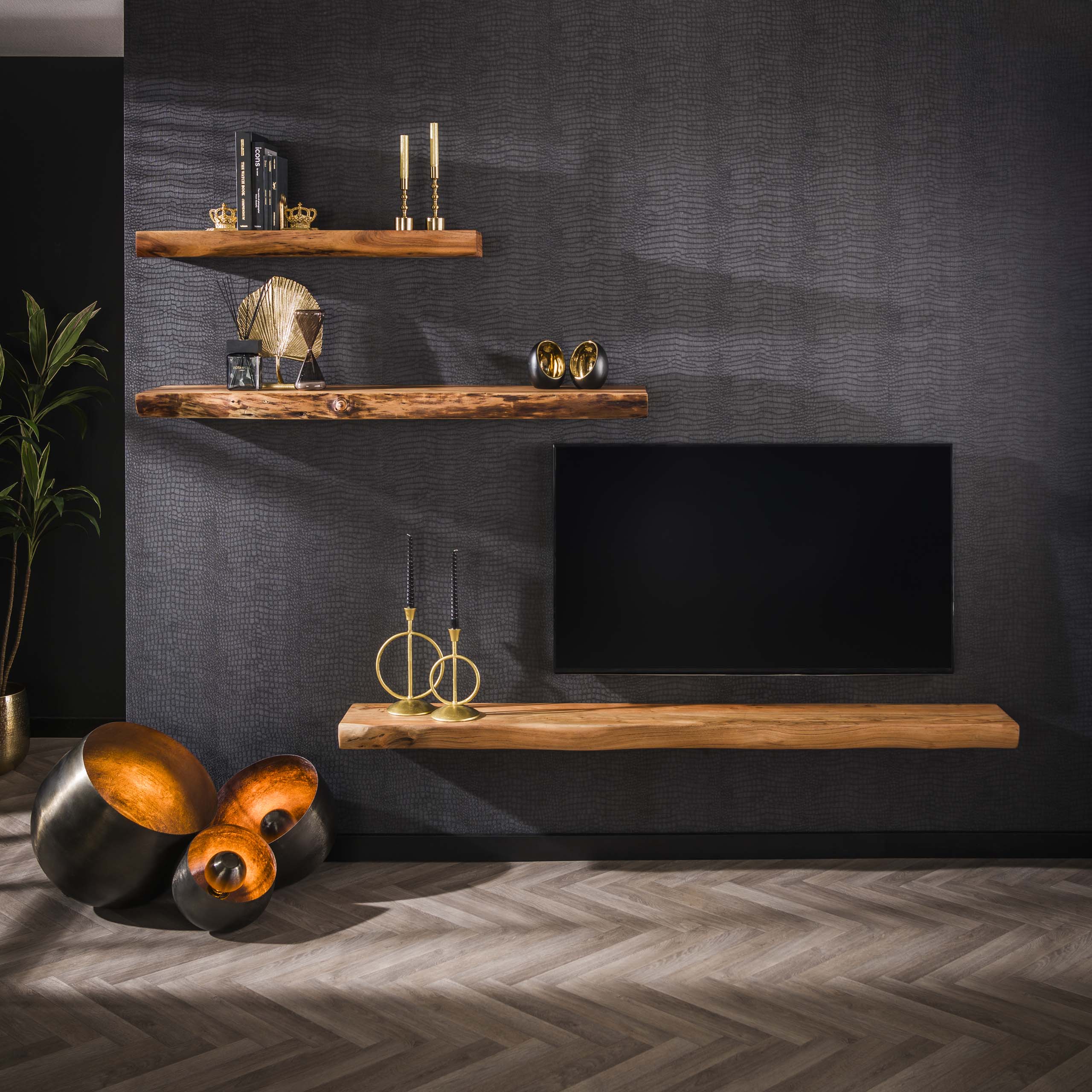 Estante de pared 150 peldaños / Acacia maciza natural