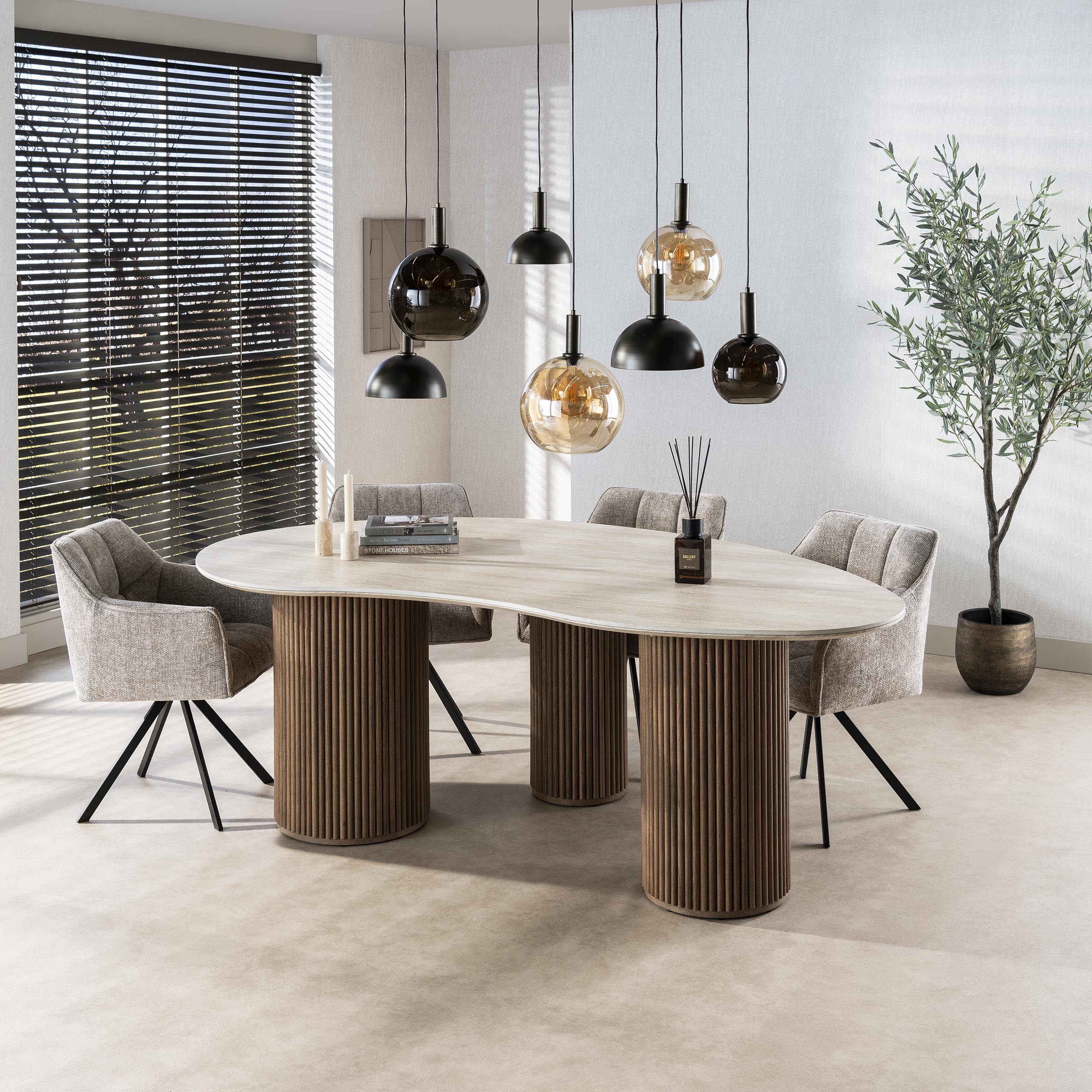 Romano dining table kidney-shaped 215 cm - 3D ceramic travertine