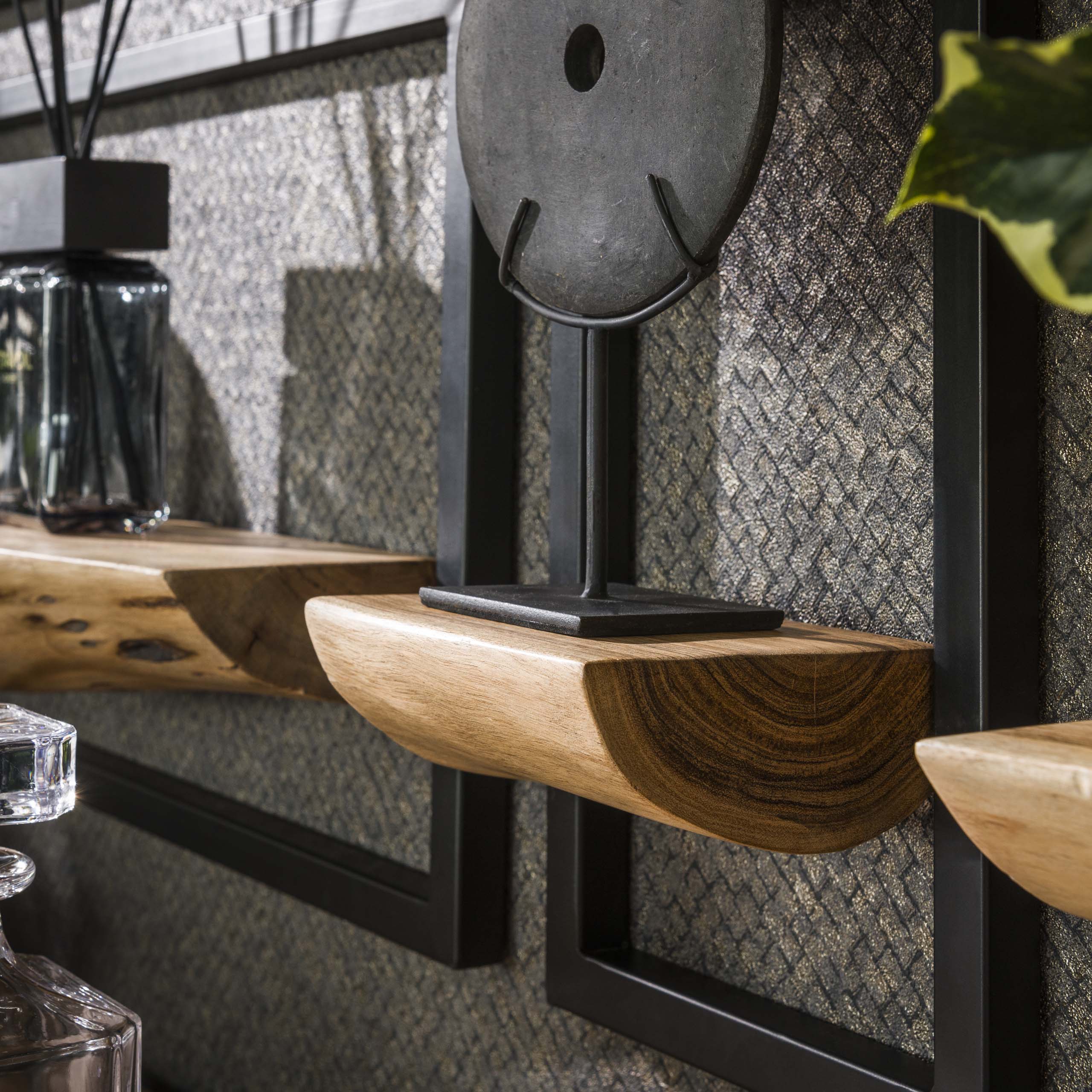 Wall shelf set/5 edges / Solid acacia natural