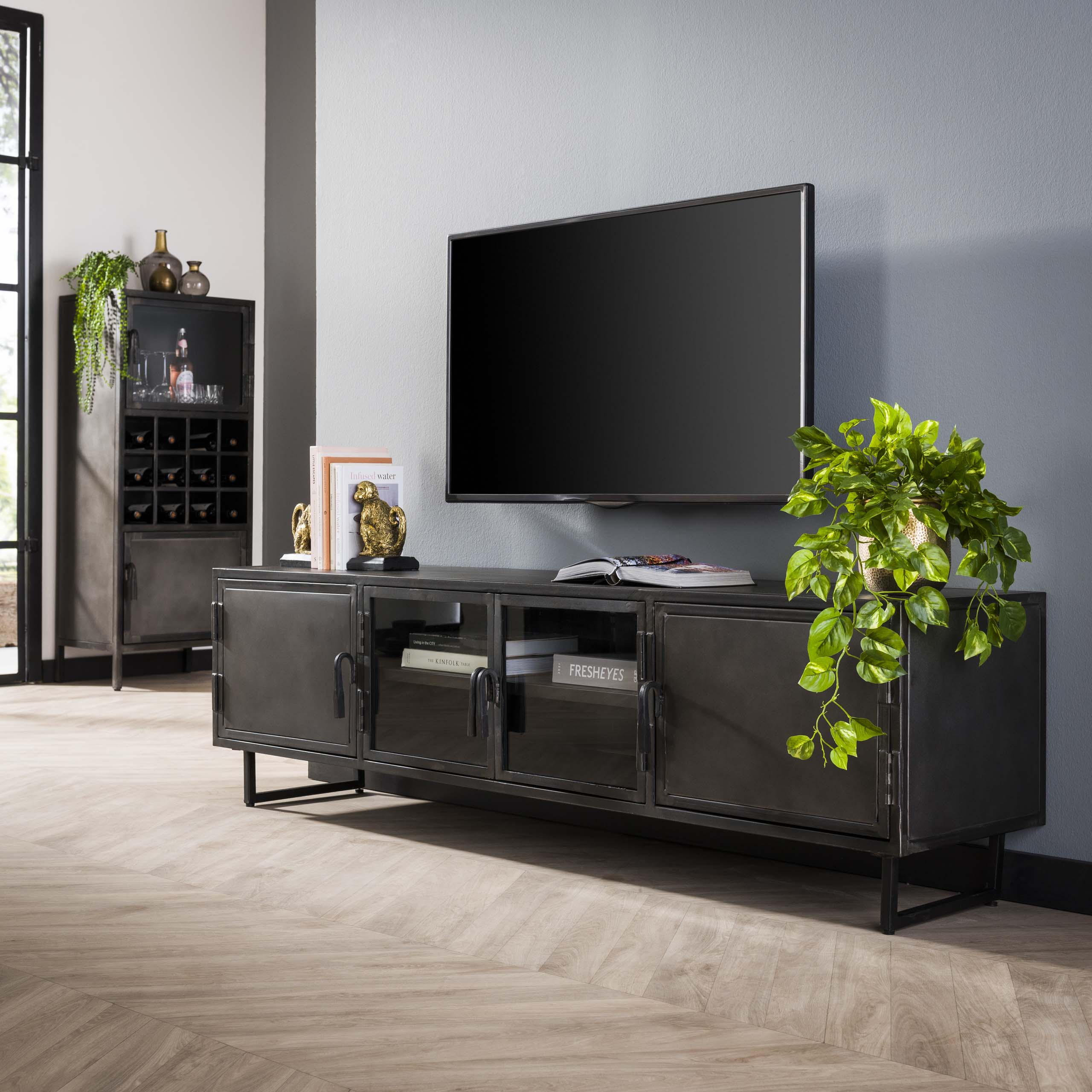 TV cabinet 180cm Rift metal / Gun metal