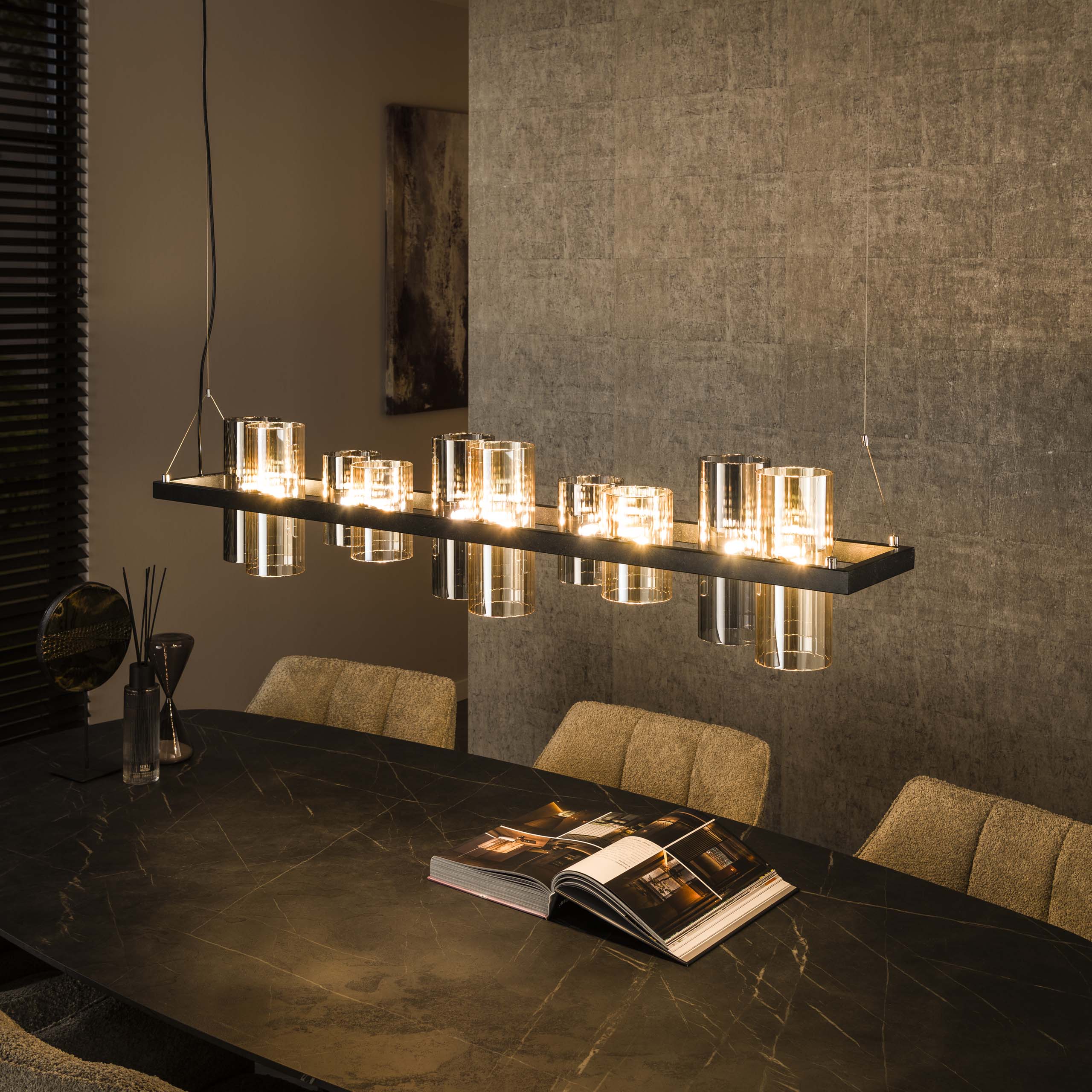Lámpara colgante Cilindro Vidrio 10 luces Artic negro