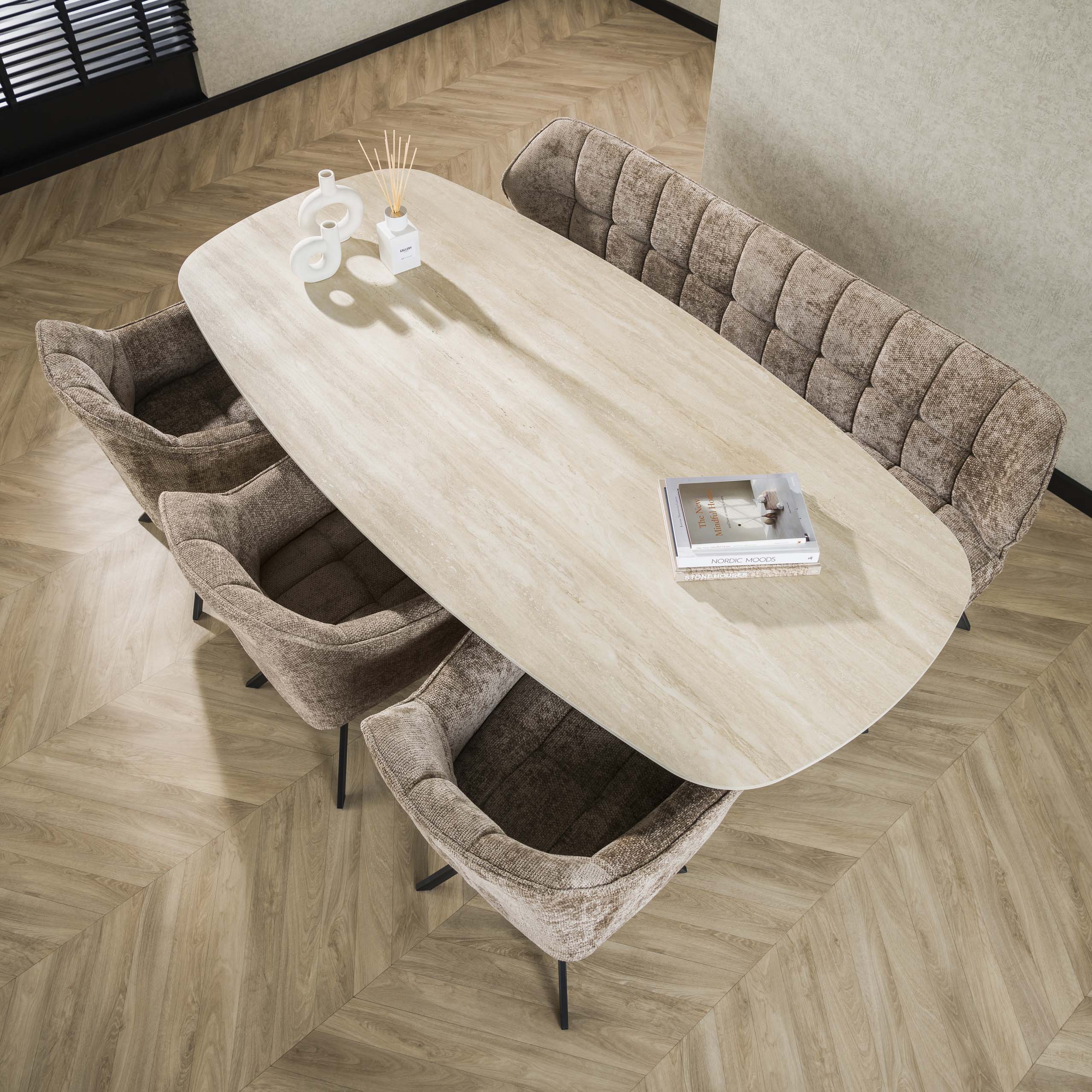 Romano Cross oval dining table 215 cm - 3D ceramic travertine