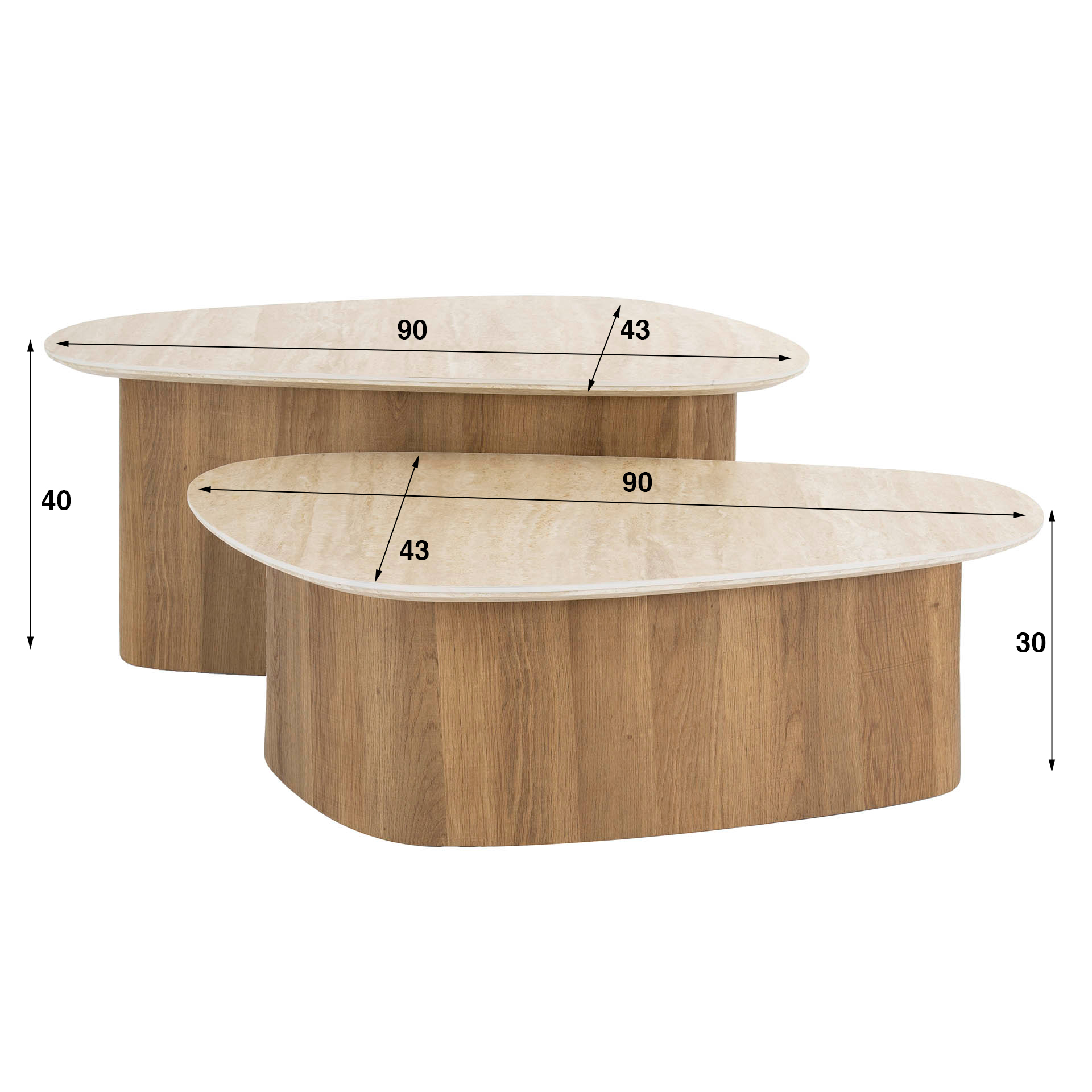 Coffee table Romano triangular - set of 2 - Travertine