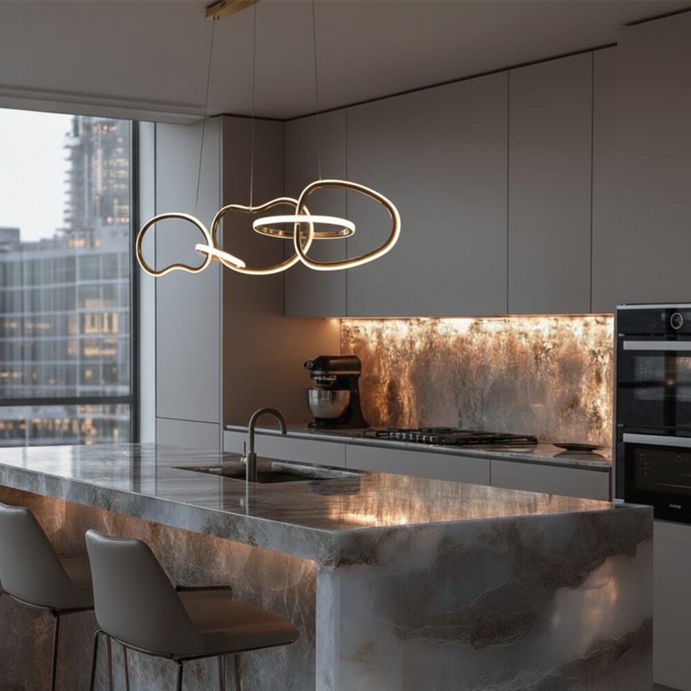Hanging lamp Aurora – Design 5 rings Gold 120 cm