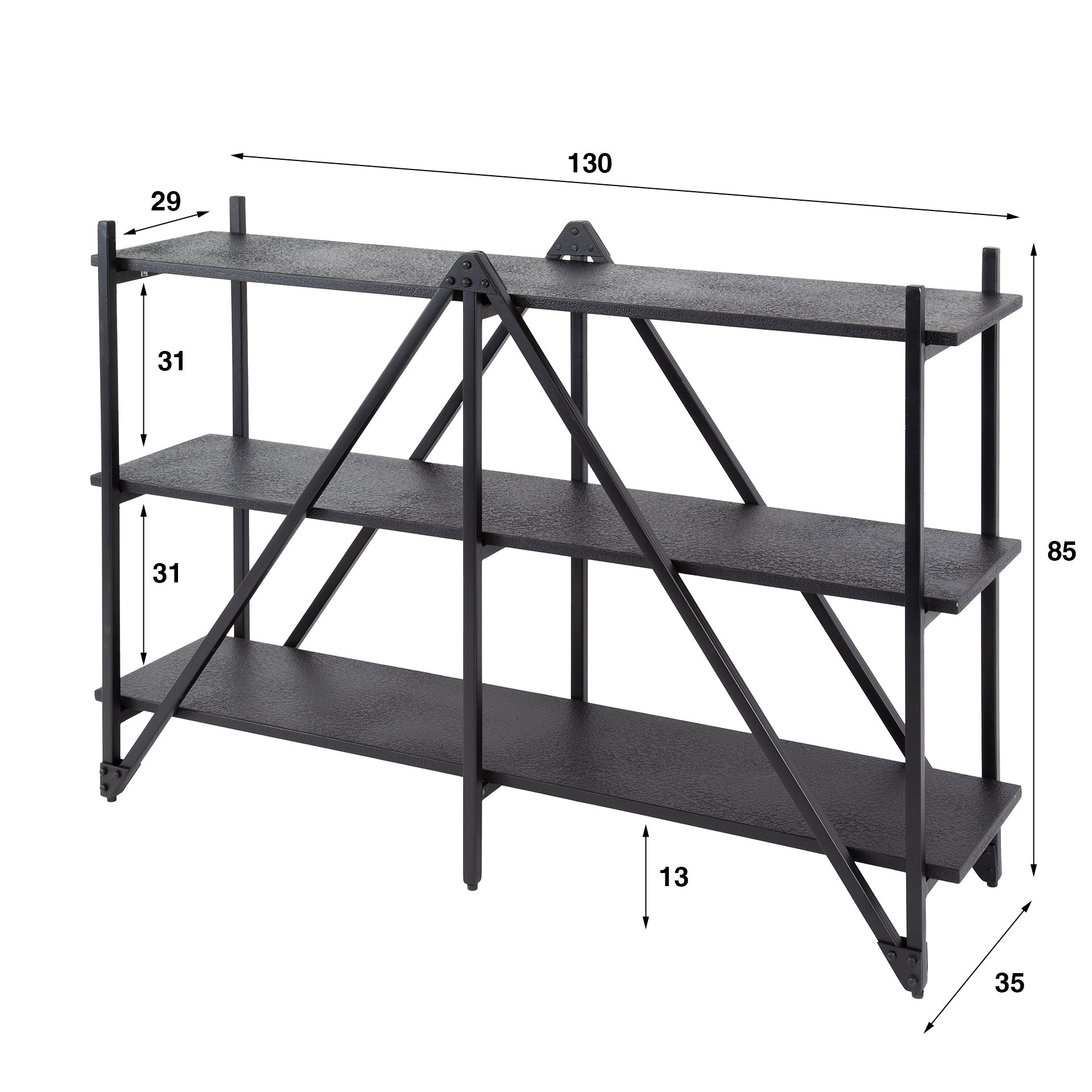 Wall rack Piega 3-layer 130 cm - Gray