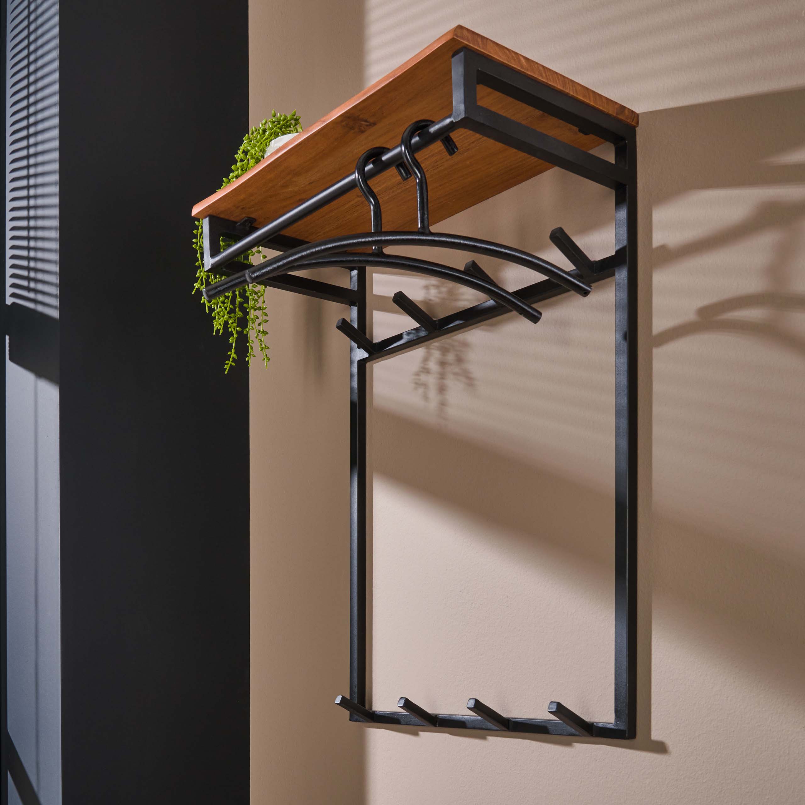 Coat rack custom high 2x4 hooks / Solid acacia natural