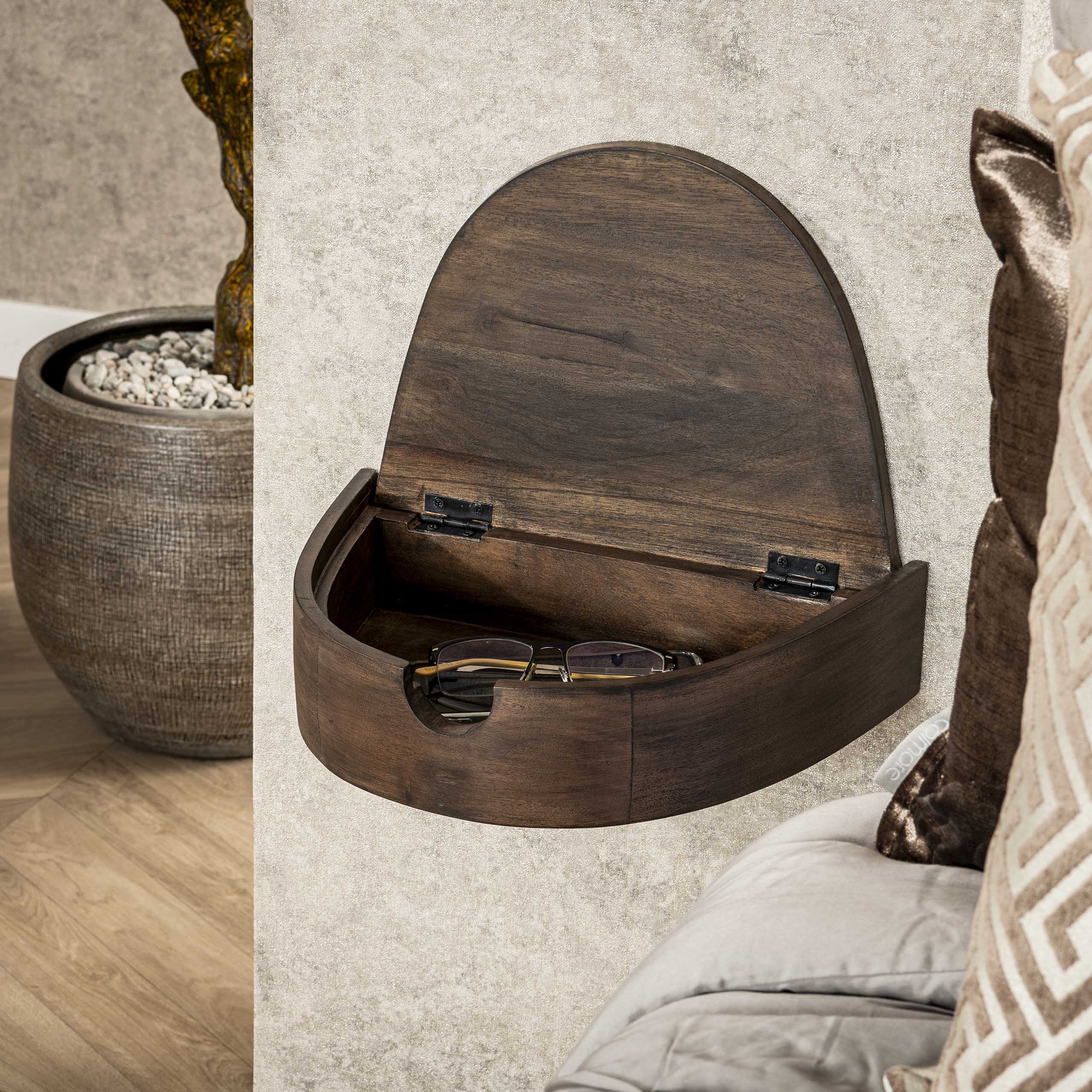 Bedside table Cove floating 1 drawer - set of 2 - acacia glaze