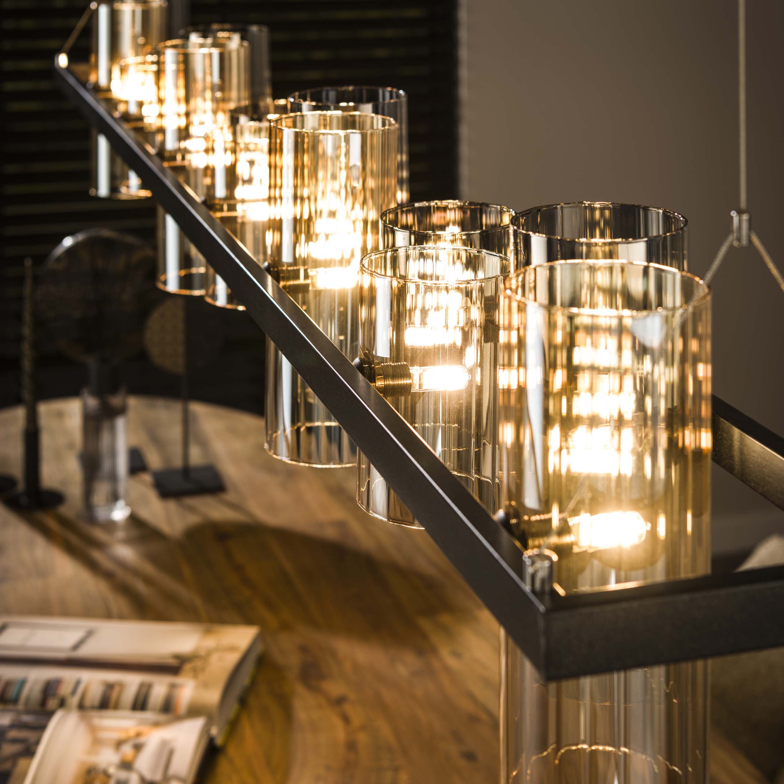 Hanging lamp 14L cylinder mixed glass (G9) / Artic black