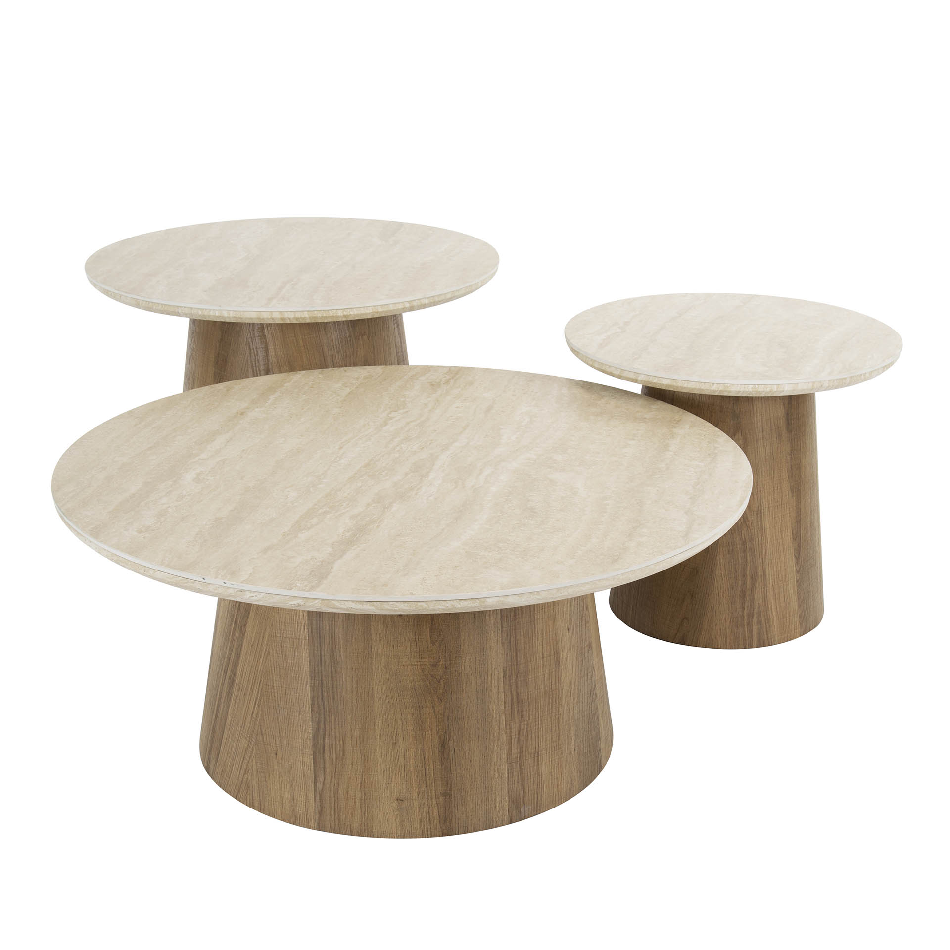 Coffee table Romano round - Set of 3 - Ceramic travertine