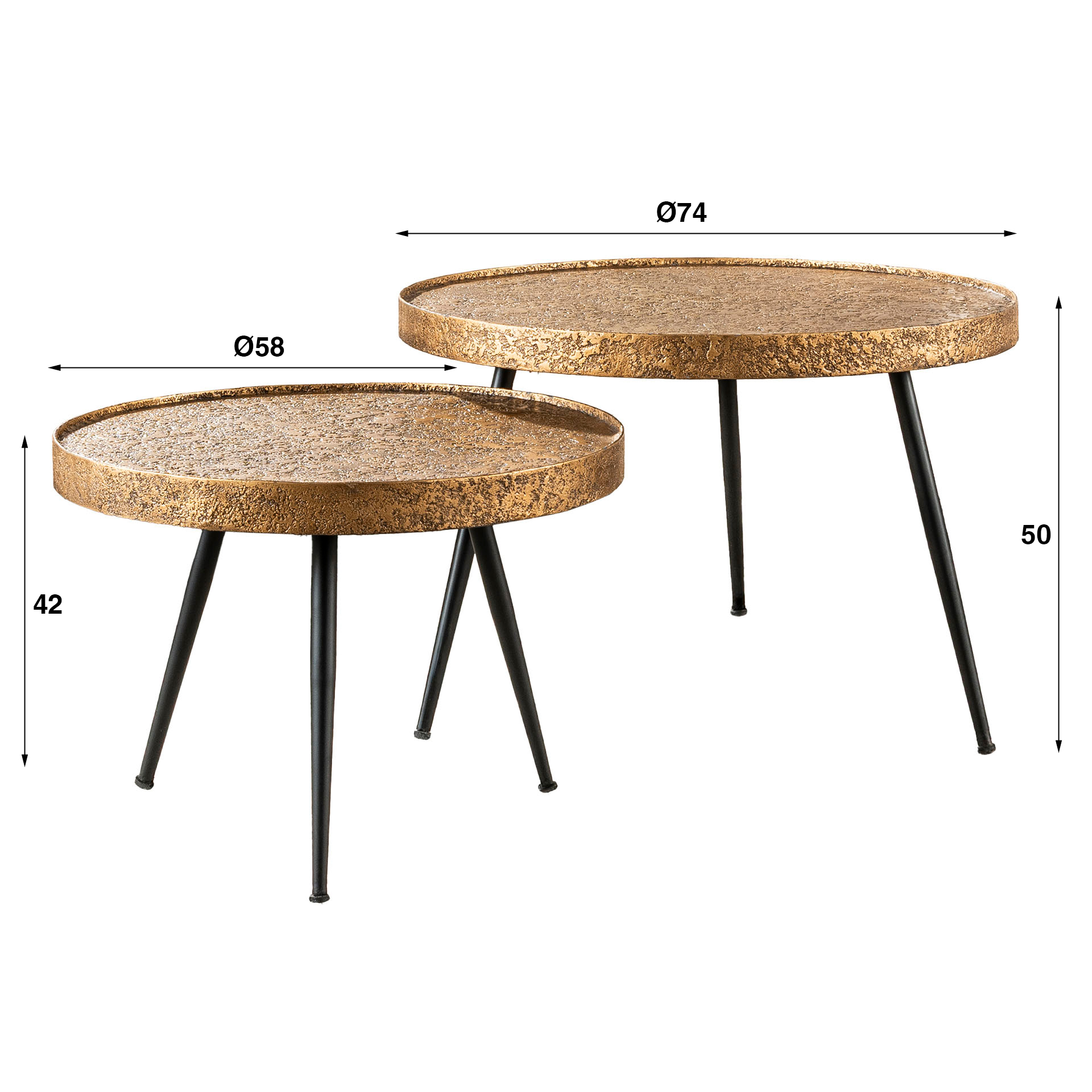 Coffee table Acier gold Ø55 set/2