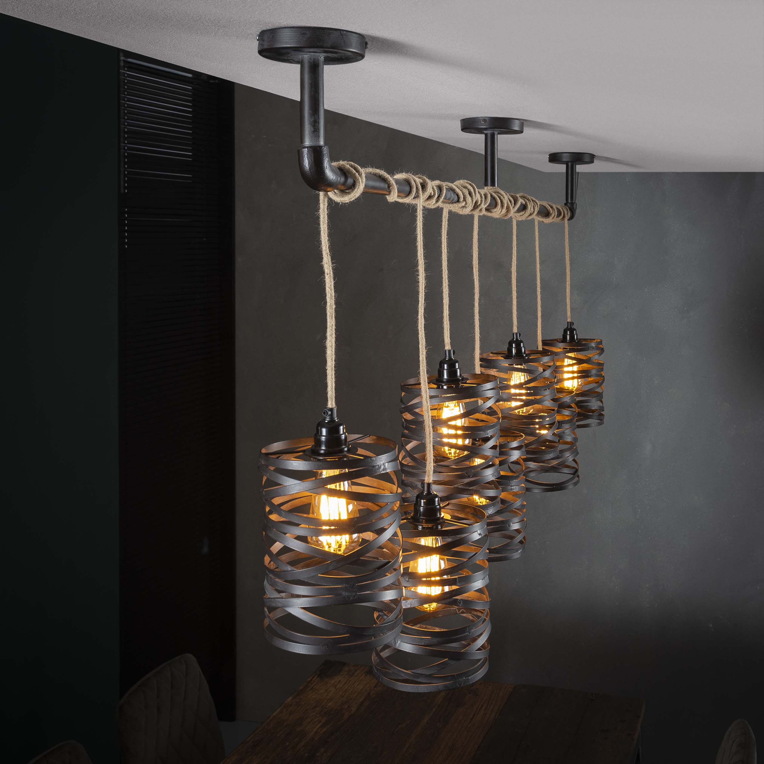 Lámpara colgante 7L twist wrap XL / Gris pizarra