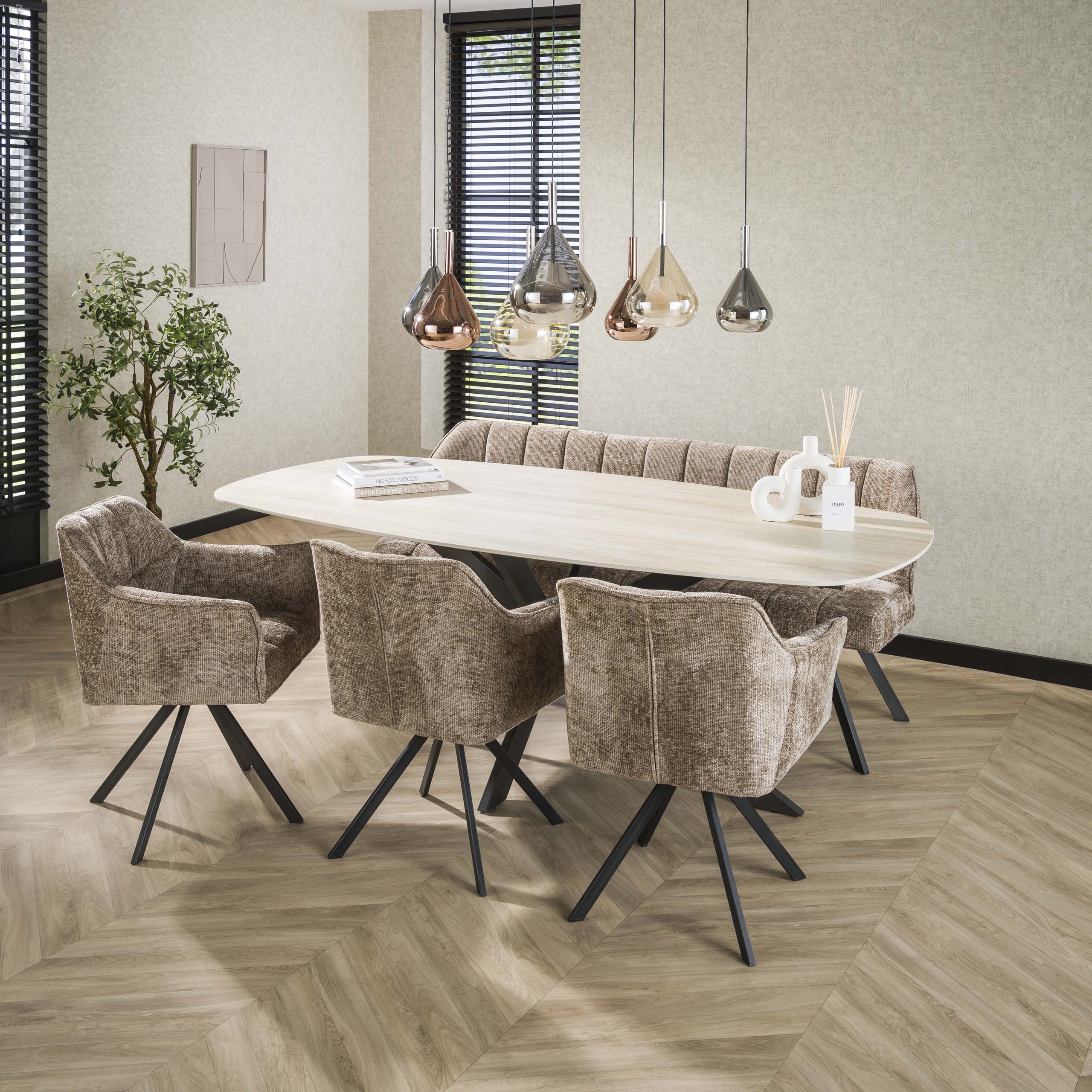 Mesa de comedor ovalada Romano Cross 215 cm - travertino cerámico 3D