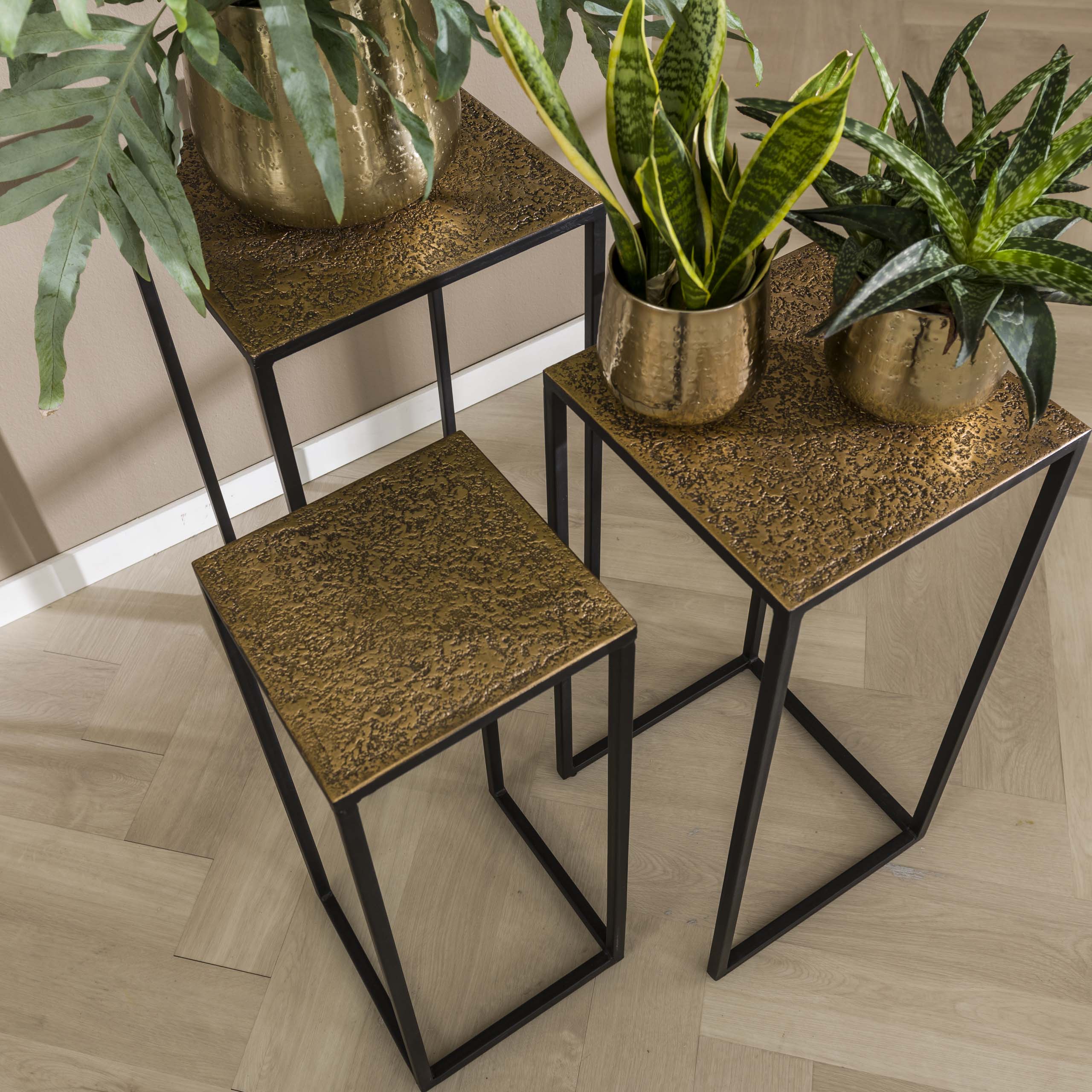 Flower column set/3 iron metallic / Bronze antique