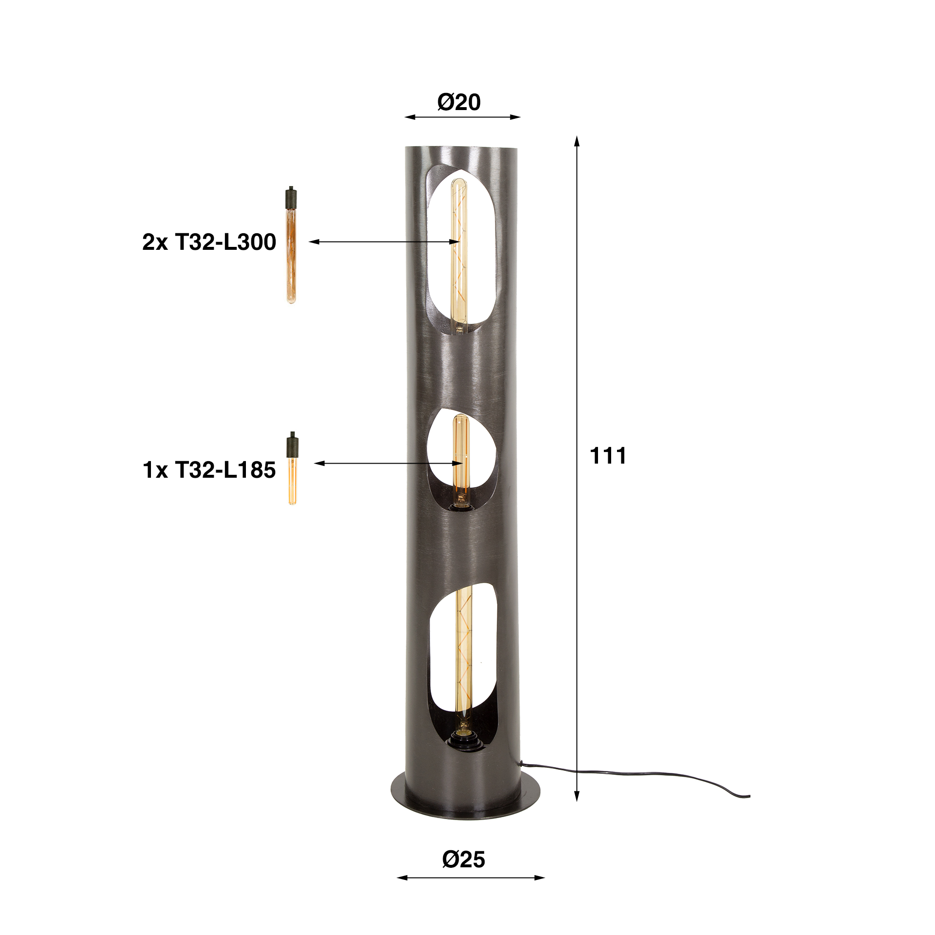 Floor lamp Organic Cylinder 3-light - Black nickel