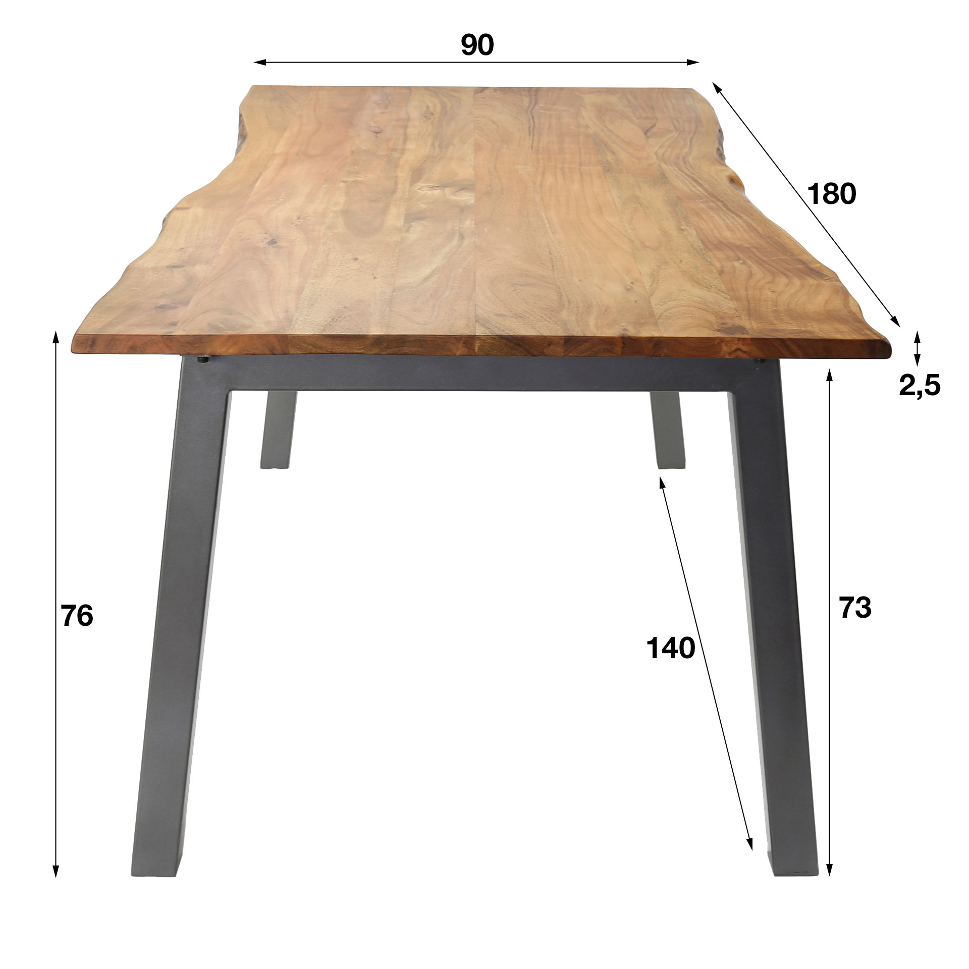 Dining room table 180 edge 25mm / Solid acacia natural