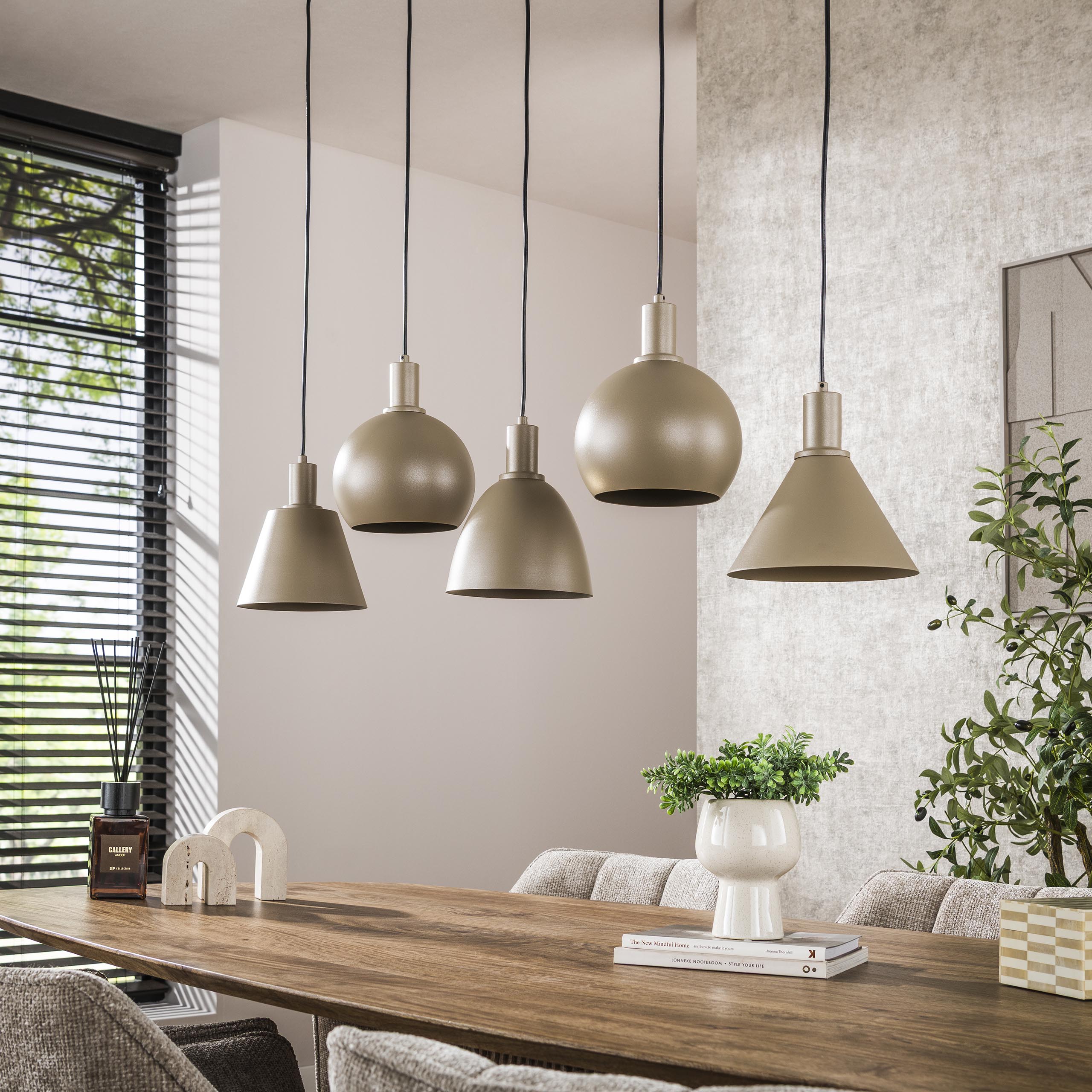 Hanging lamp Metallo 5-light - Beige