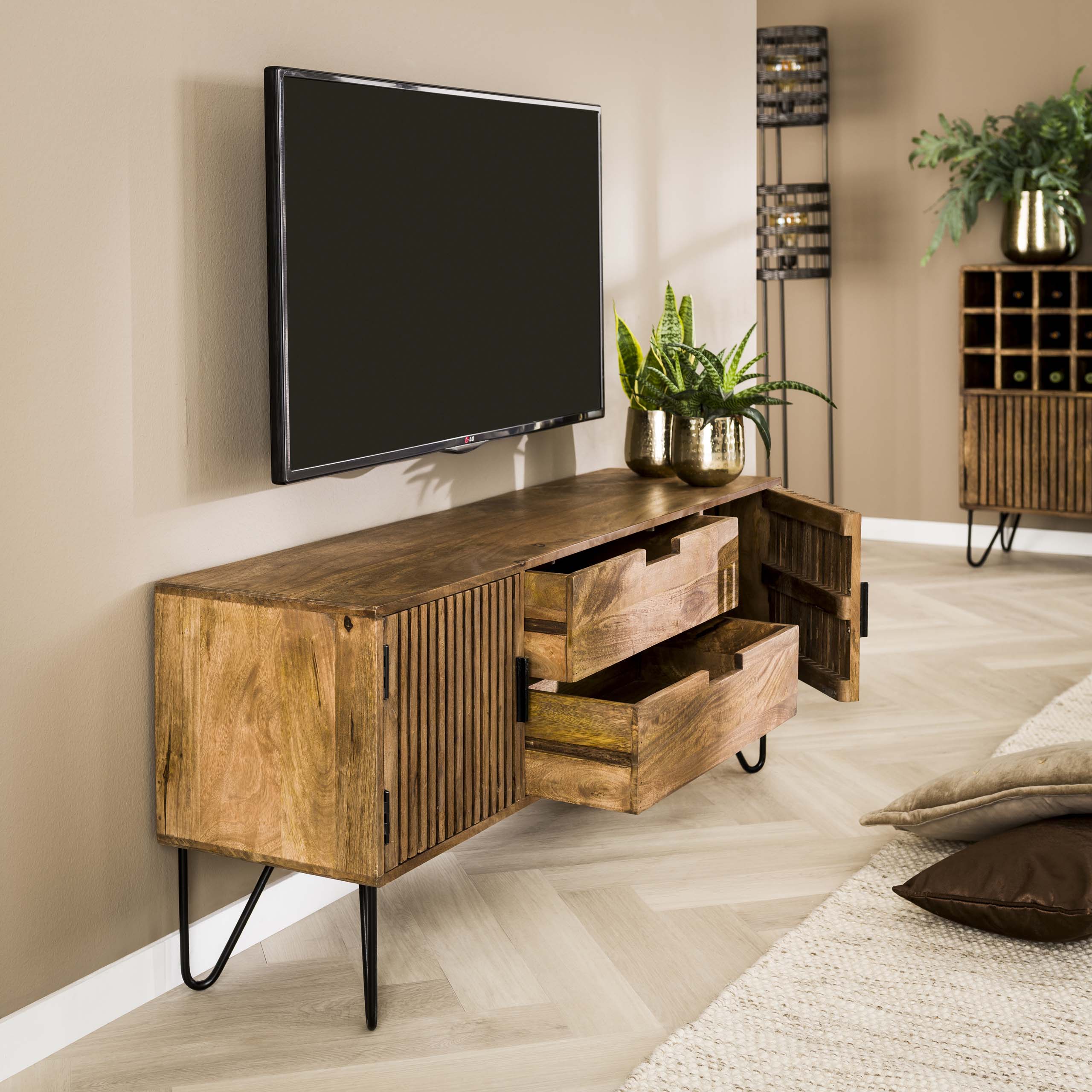 TV cabinet tweak 2 drawers 2 doors - Solid mango sand color