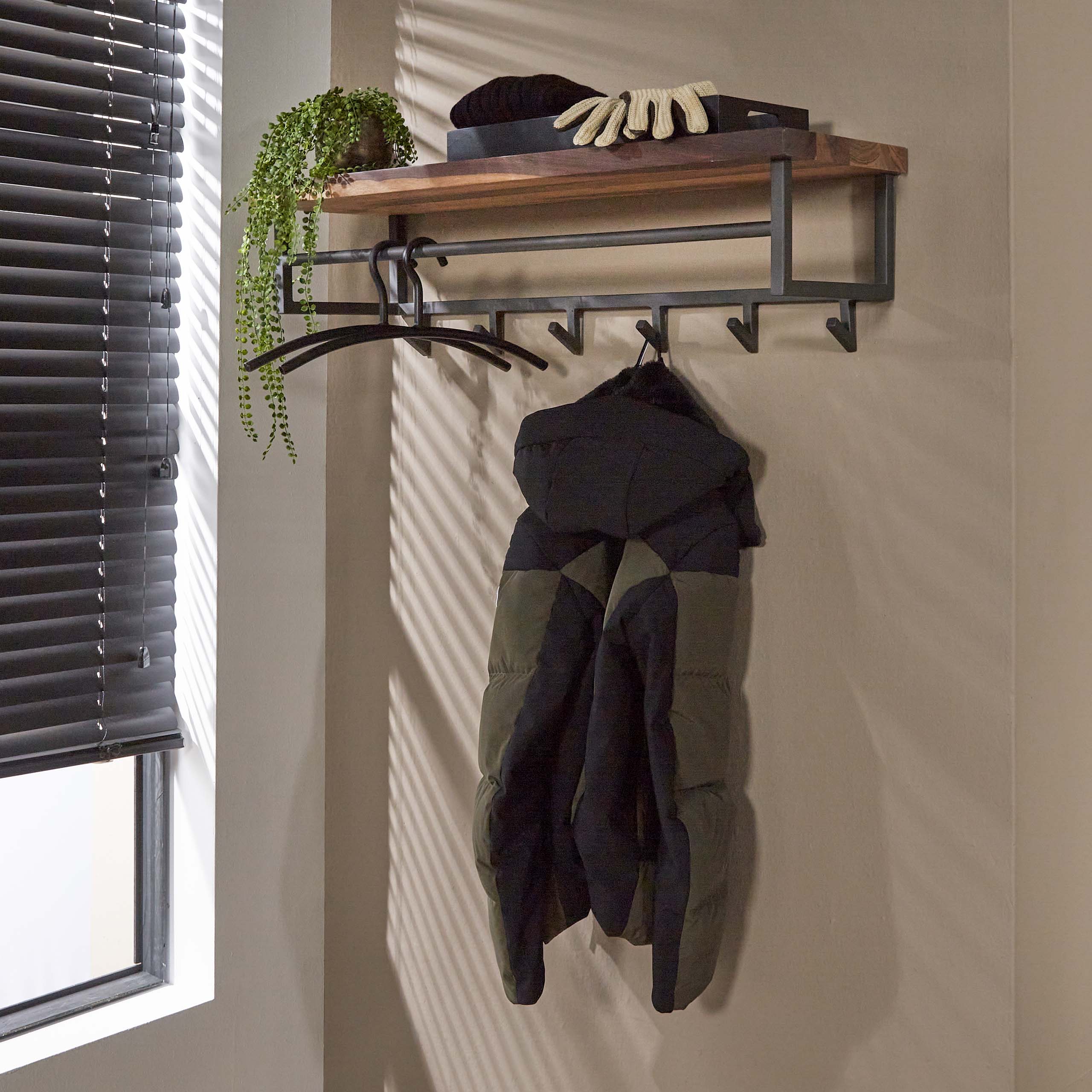 Coat rack Daytona hat shelf 6 hooks - Solid saja