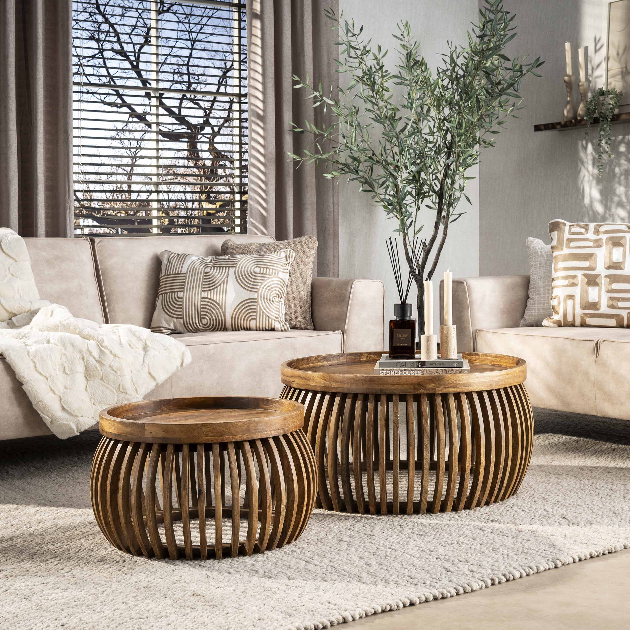 Coffee table Tweak Curve - set of 2 - Solid mango sand