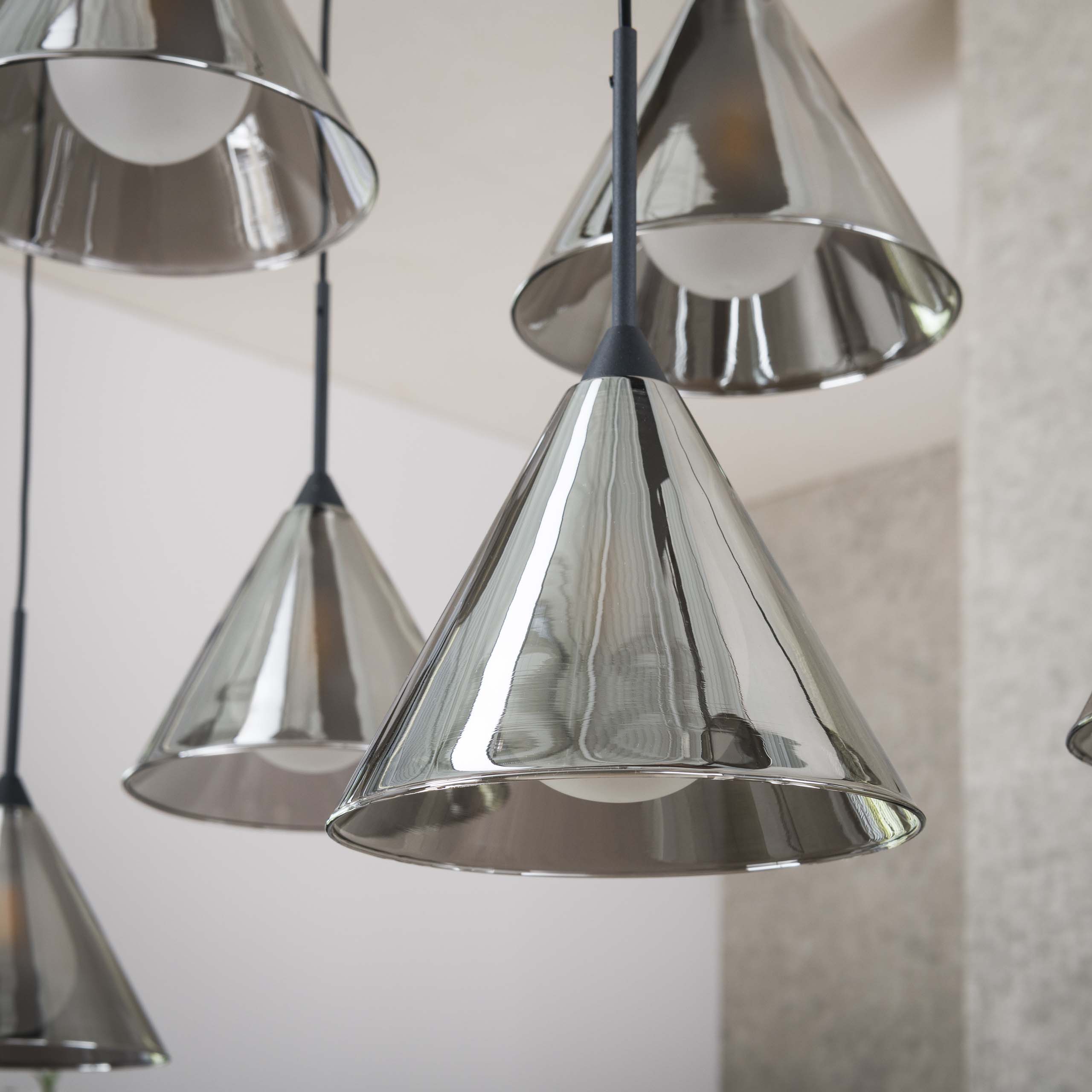 Hanging lamp 5+4 tapered shade glass (G9) / Smoke gray glass