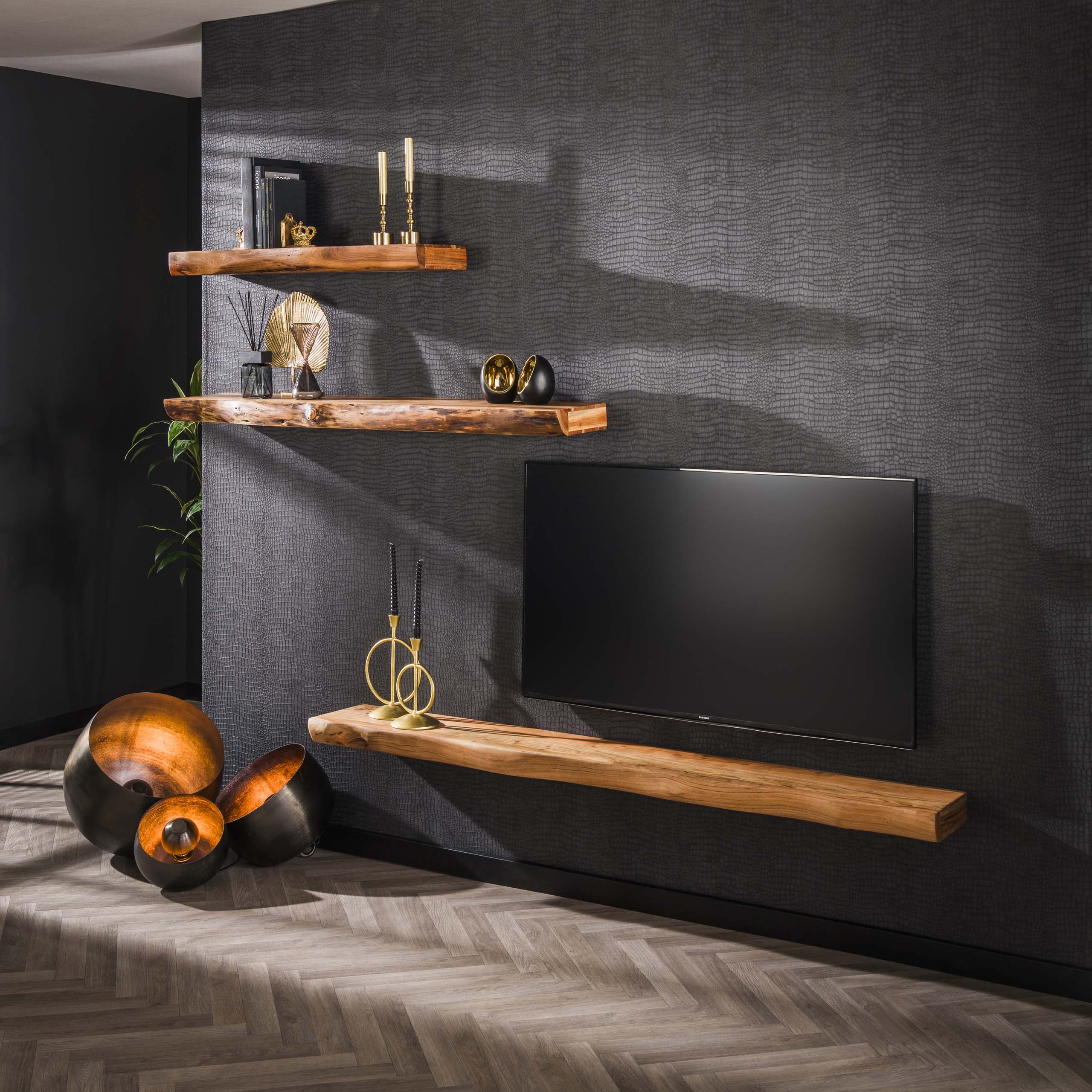 Wall shelf 200 tree / Solid acacia natural