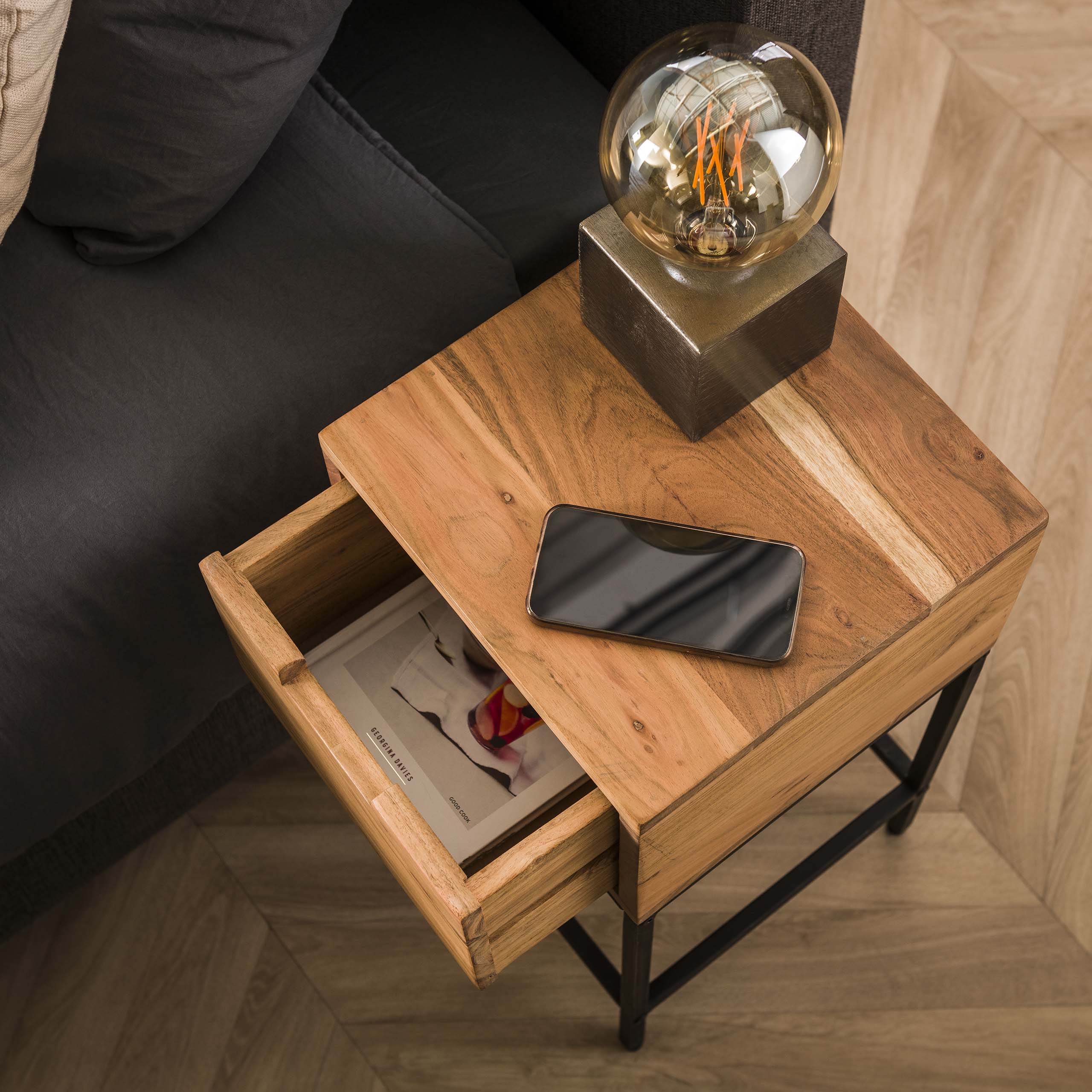 Bedside table Flat XS 1 drawer - Solid acacia