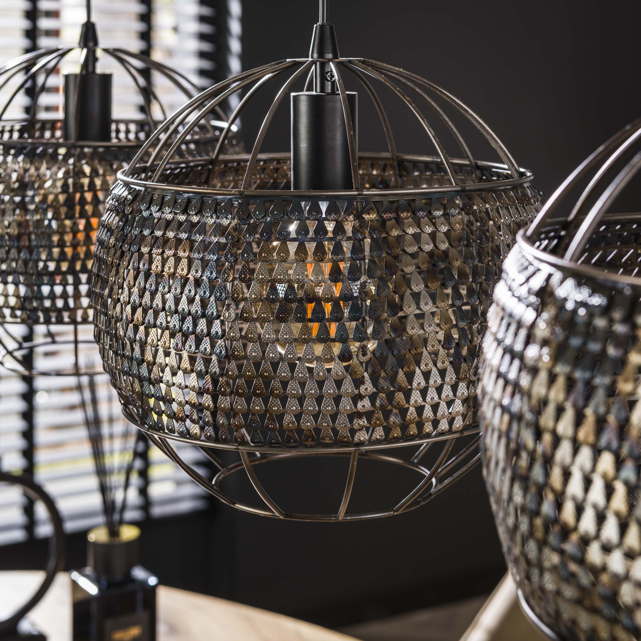 Lámpara colgante 3L Ø30 armadura abierta/Negro marrón