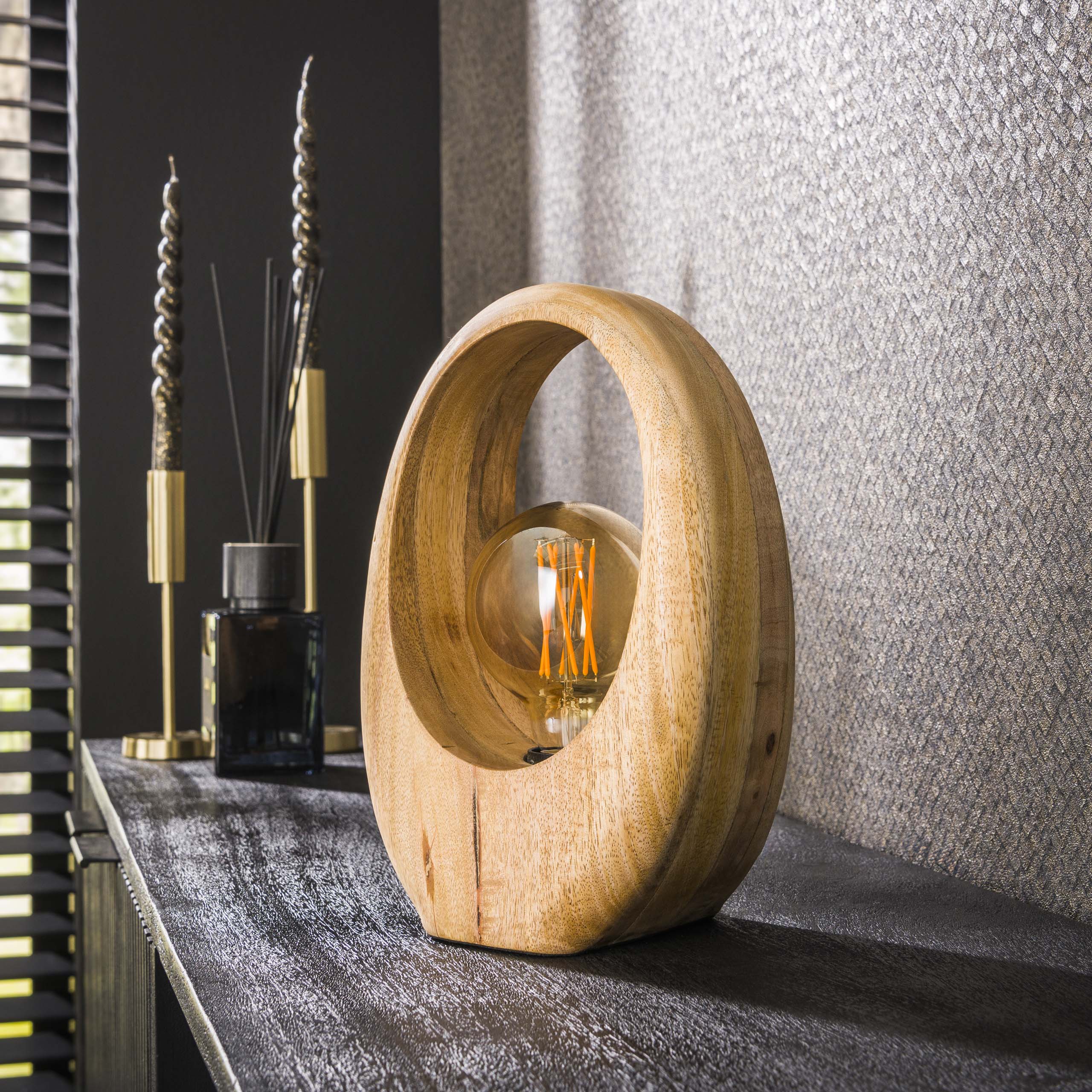 Table lamp 1L Arch wood / Solid mango natural