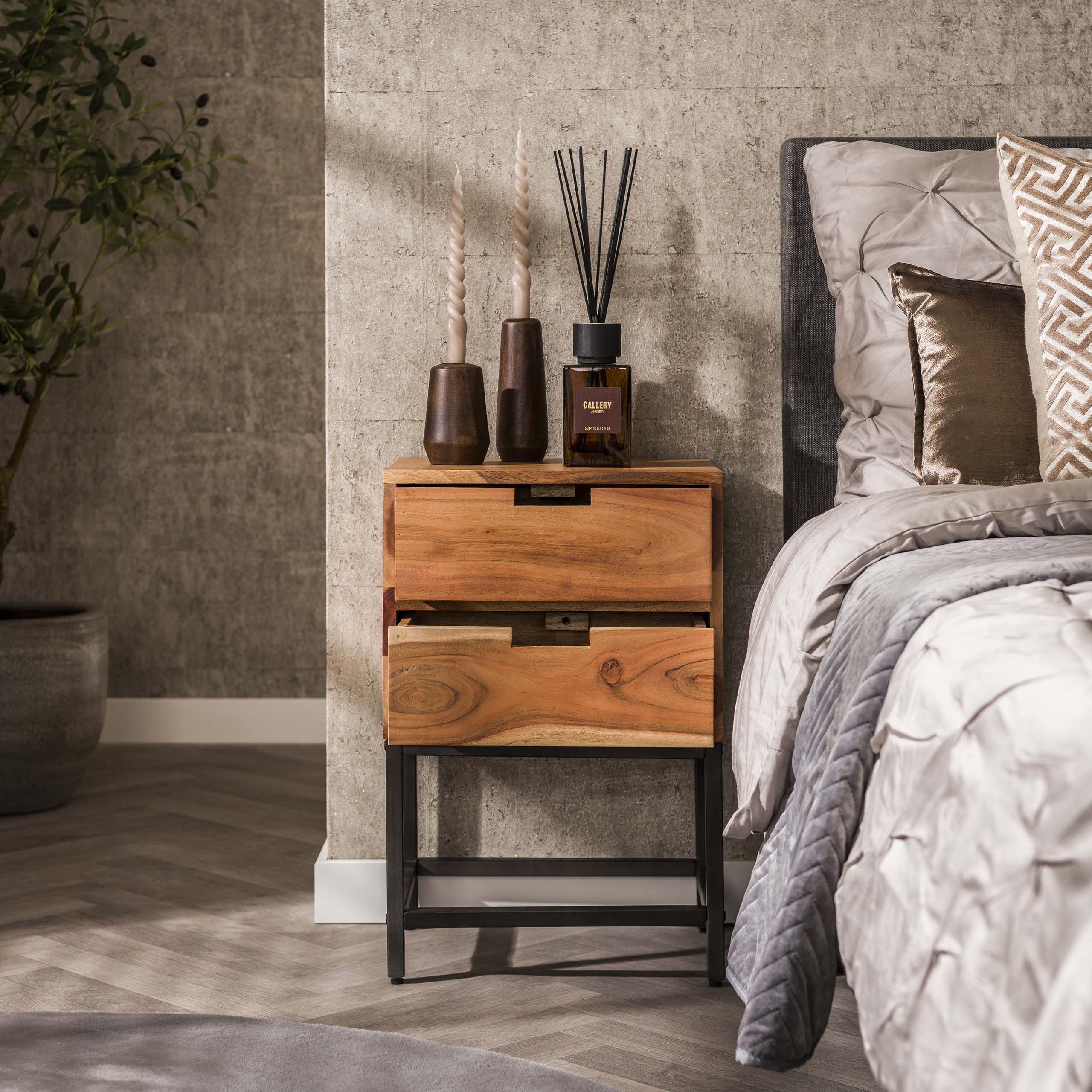 Bedside table 2L flat / Solid acacia natural