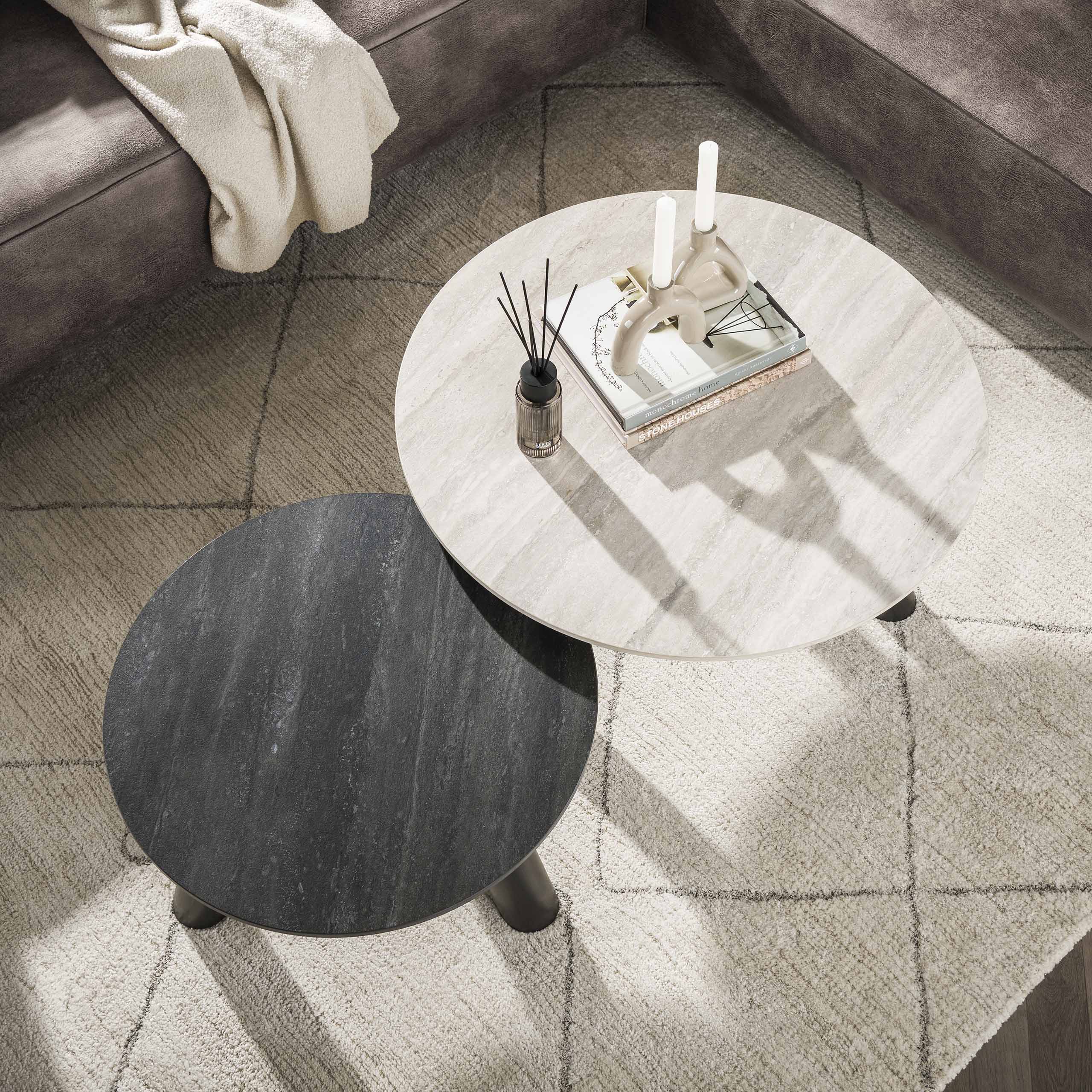 Coffee table Twin round - Set of 2 - Travertine black/grey
