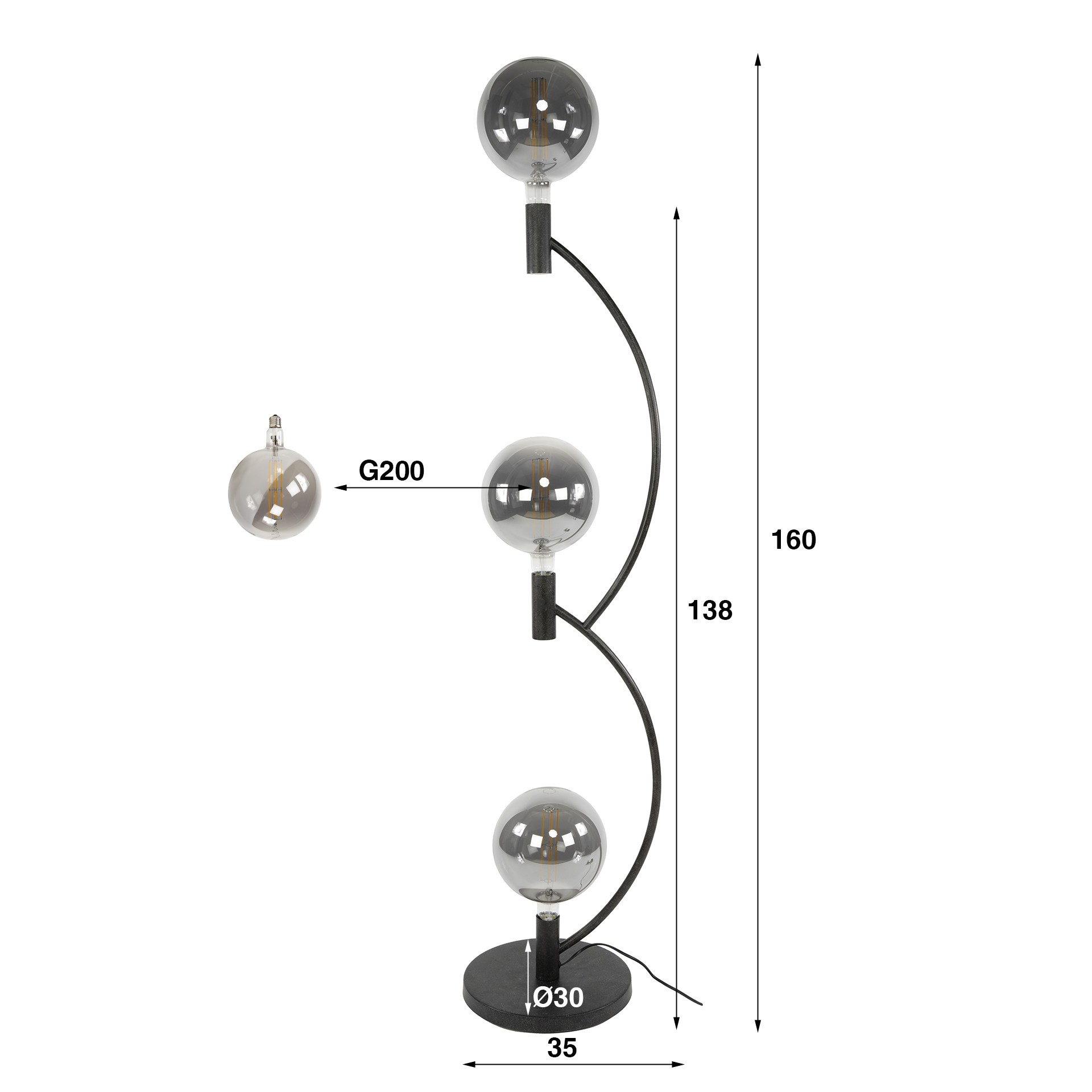 Floor lamp Arcus 3-light - Artic black