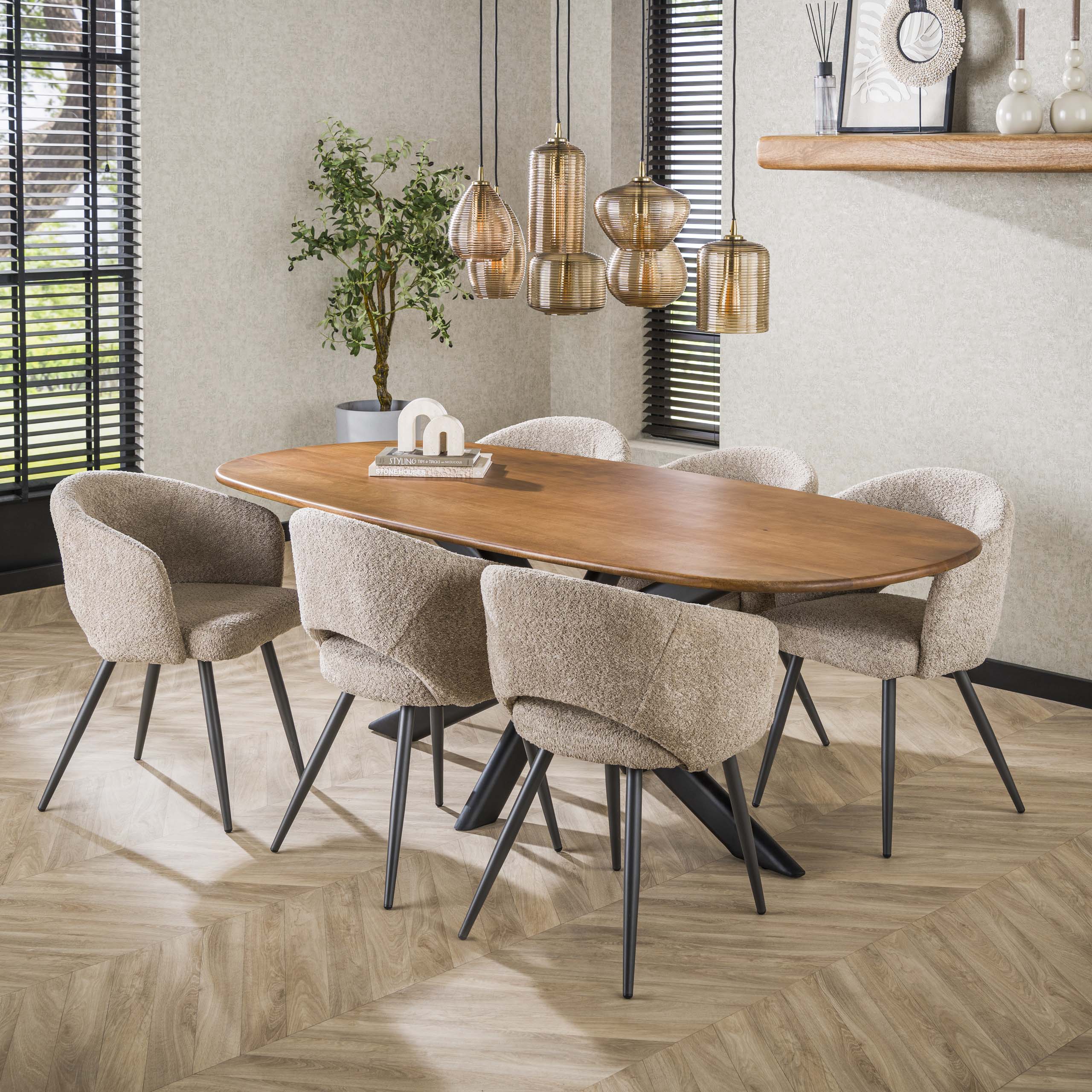 Cliff oval dining table 215 cm - Solid mango sand color