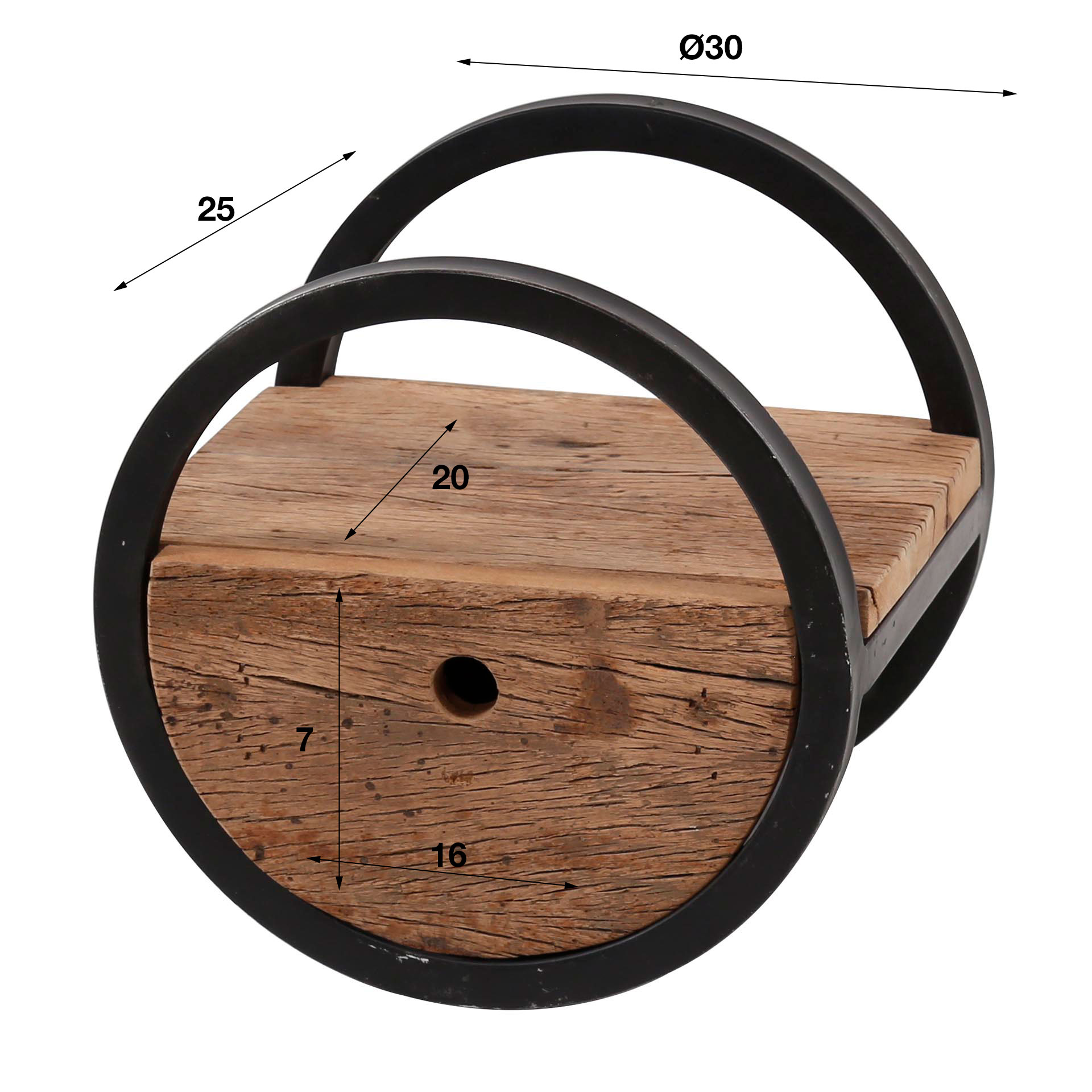 Wall shelf Circular 1 drawer Ø30 - Robust hardwood