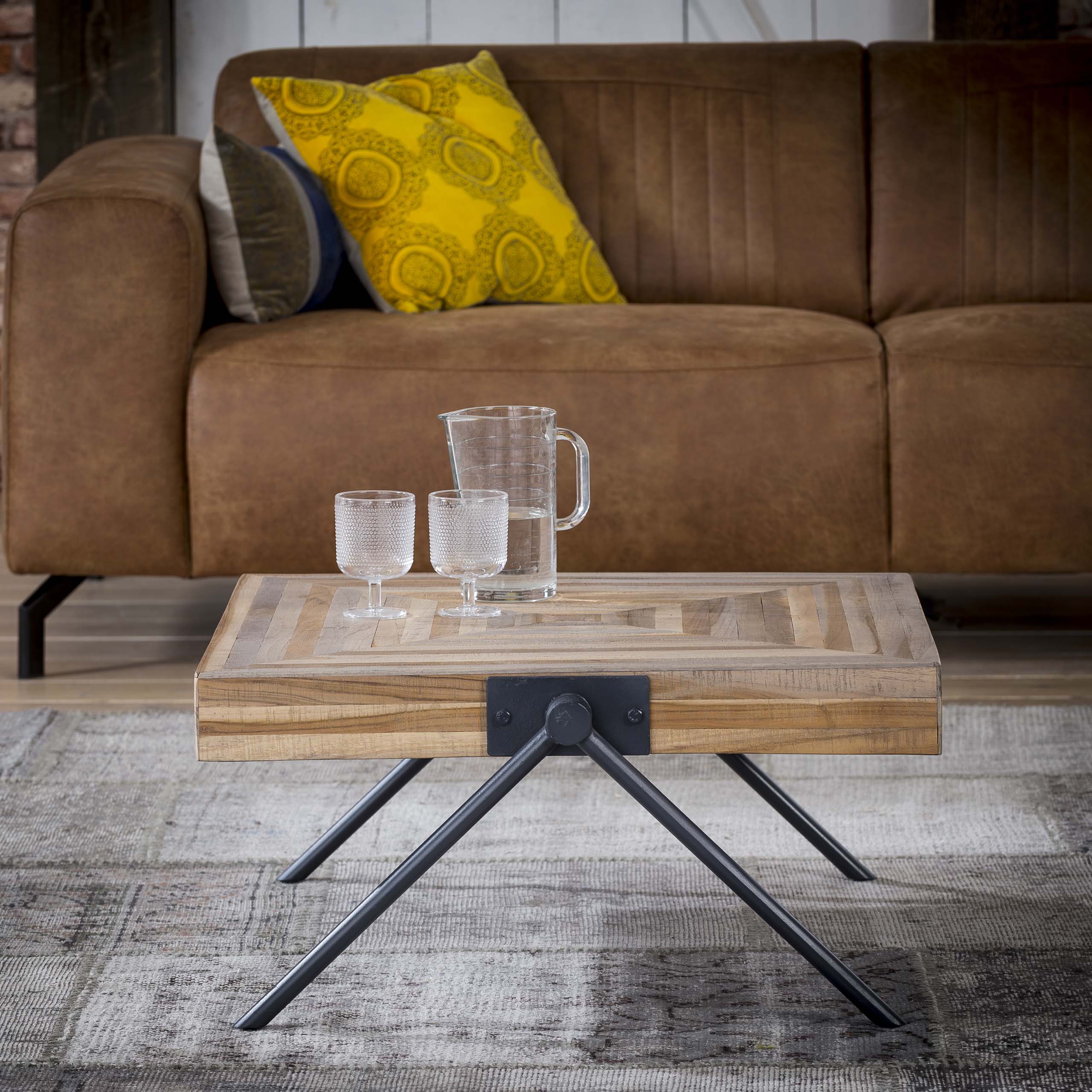 Mesa de centro Teca balance 70x70 / Teca desgastada