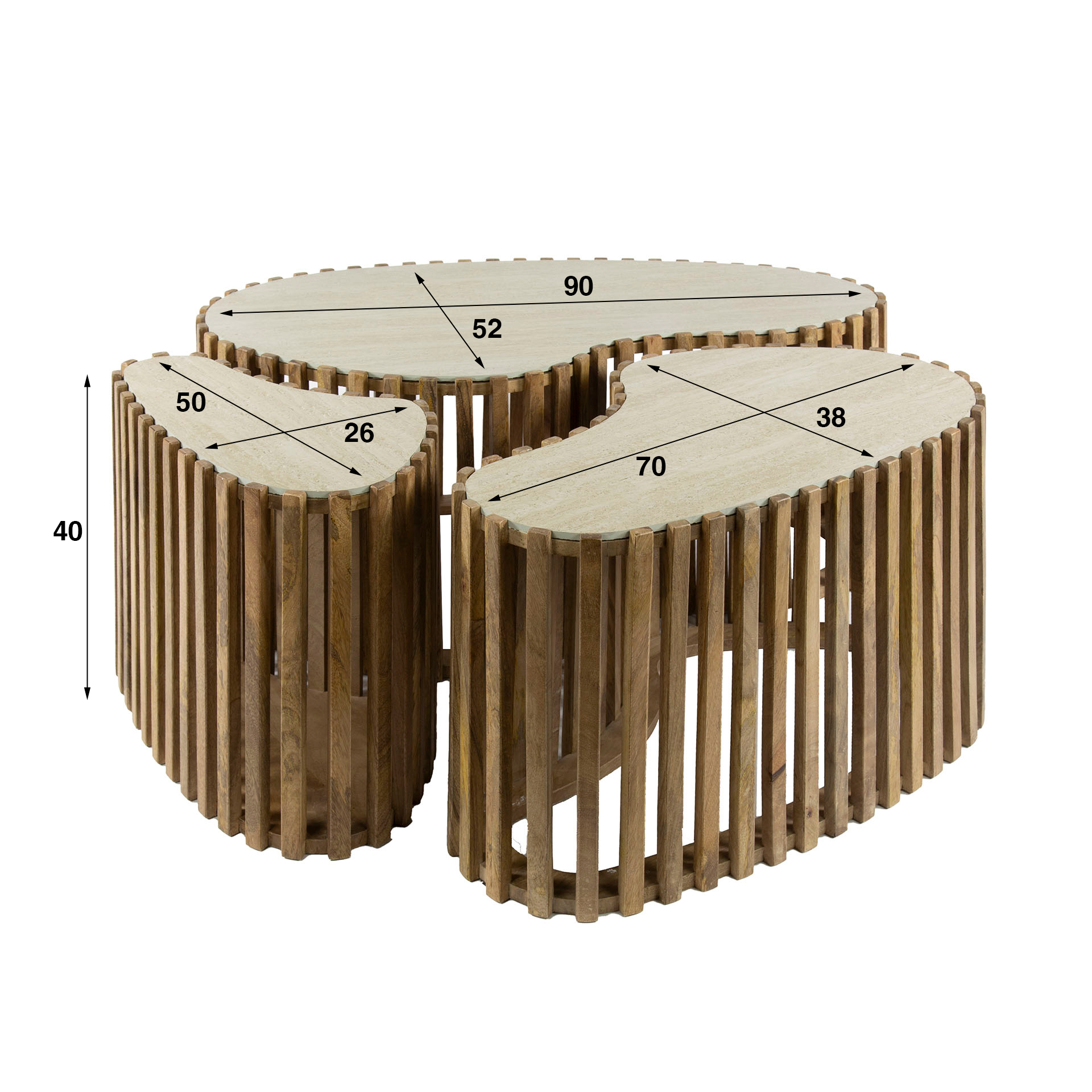 Coffee table Nuovo kidney-shaped set of 3 - Solid mango sand