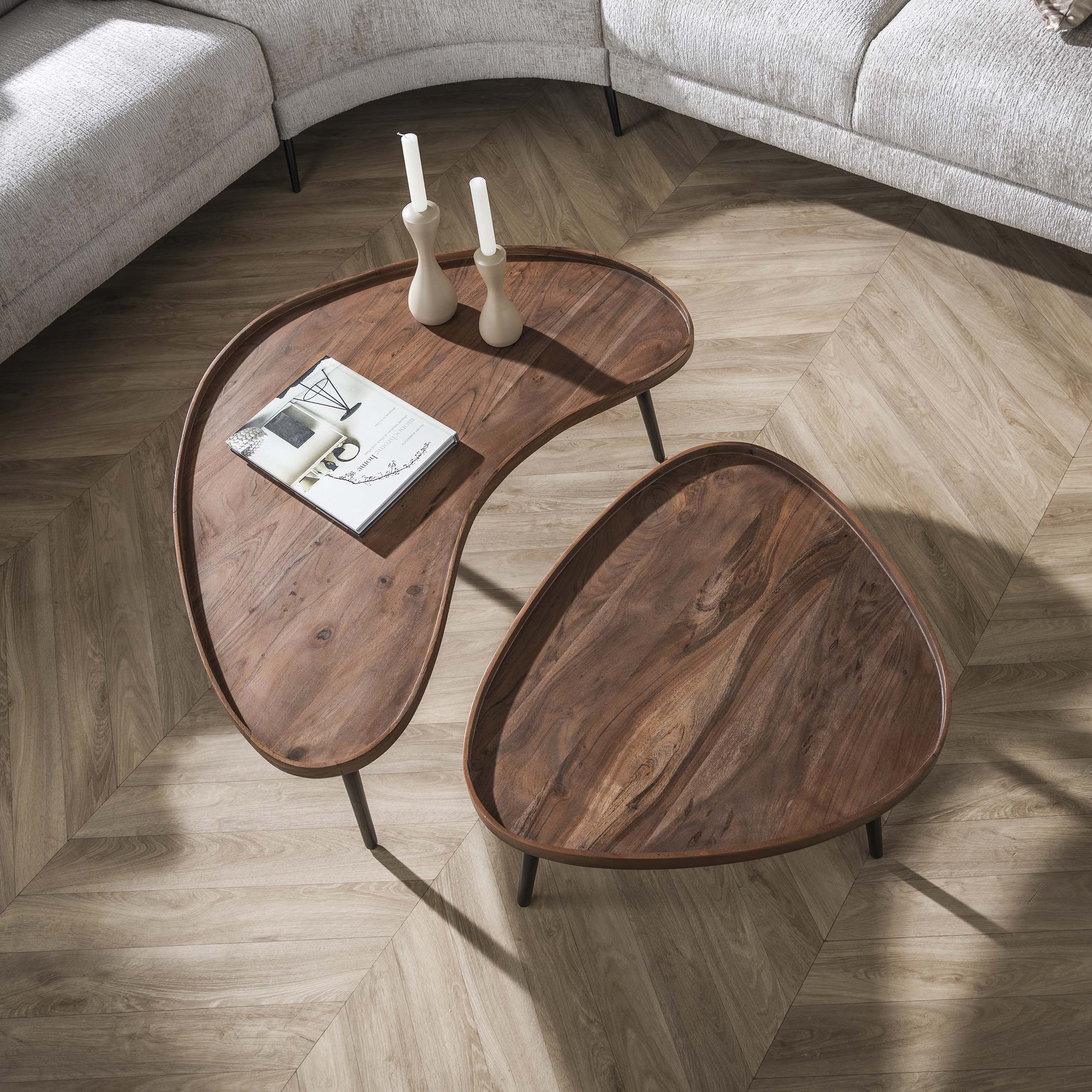 Coffee table Carve organic - set of 2 - acacia brown