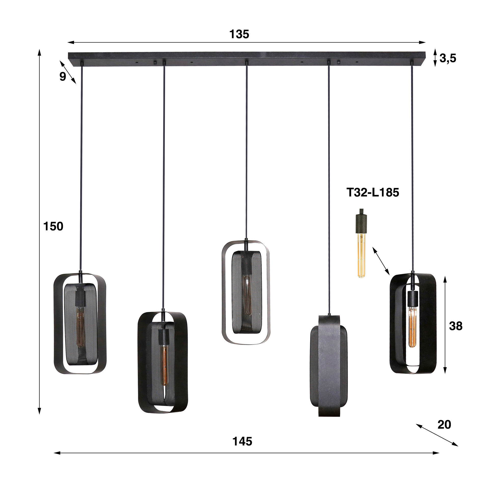 Hanging lamp 5L mesh rotate / Artic black