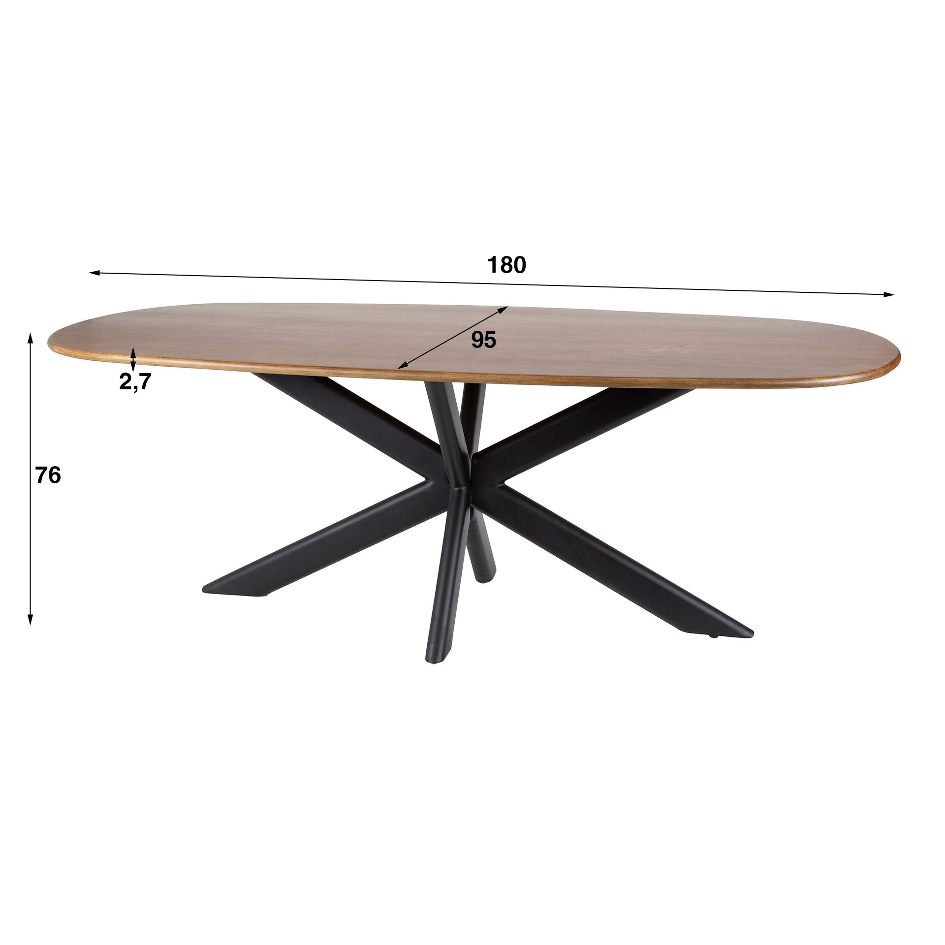 Cliff oval dining table 180 cm - Solid mango sand