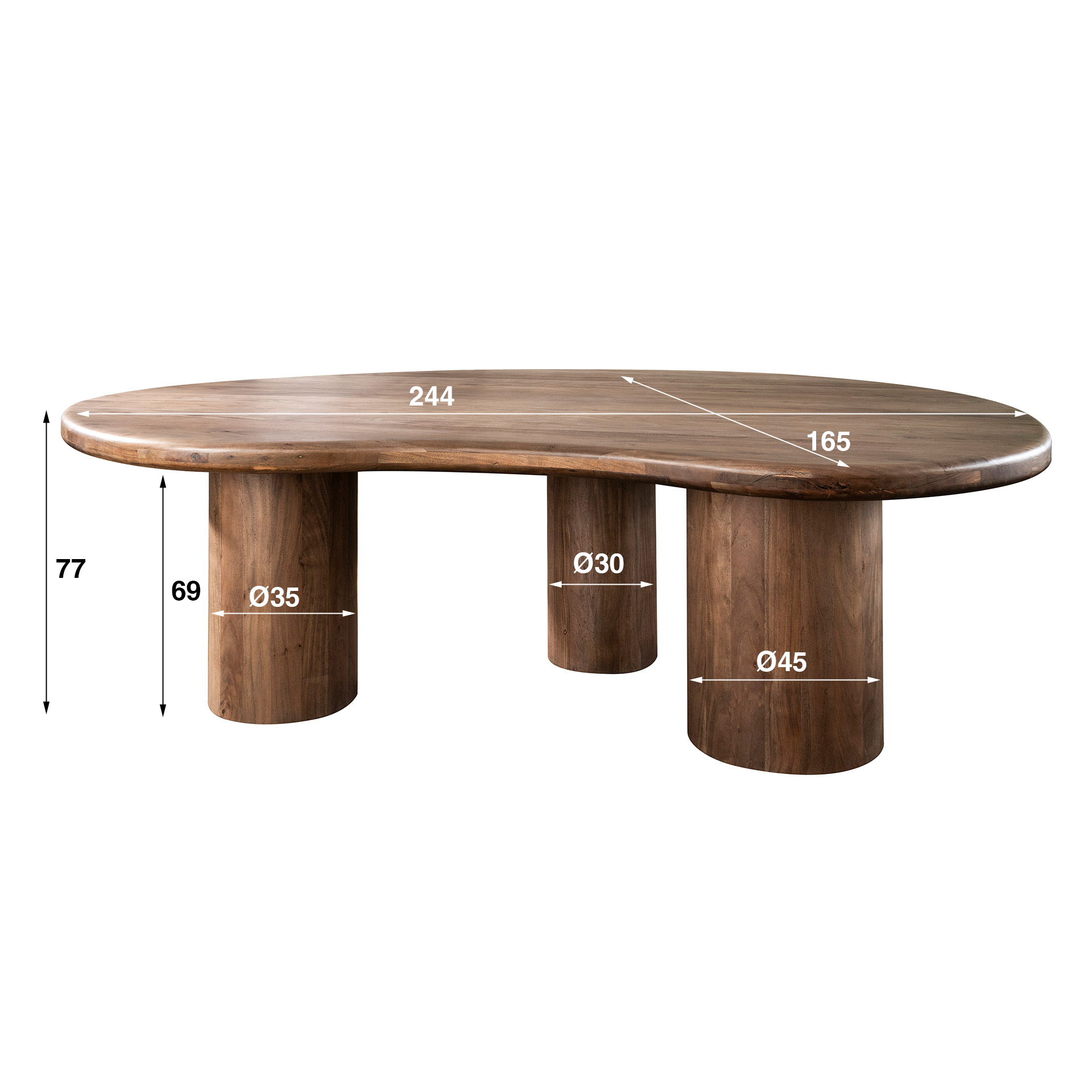 Dining table Sculpture kidney-shaped 244x165 - Solid acacia brown