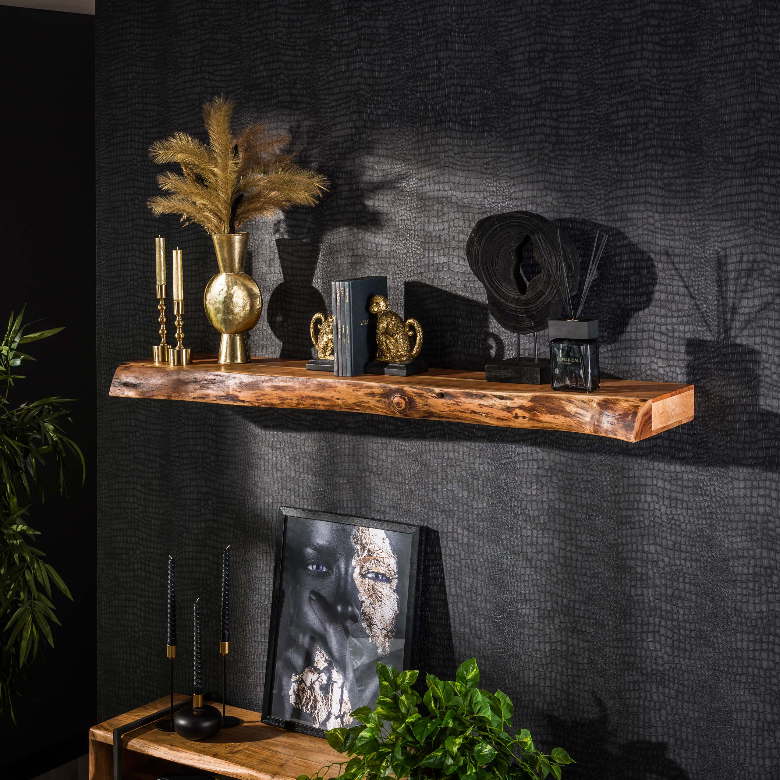 Wall shelf 150 steps / Solid acacia natural