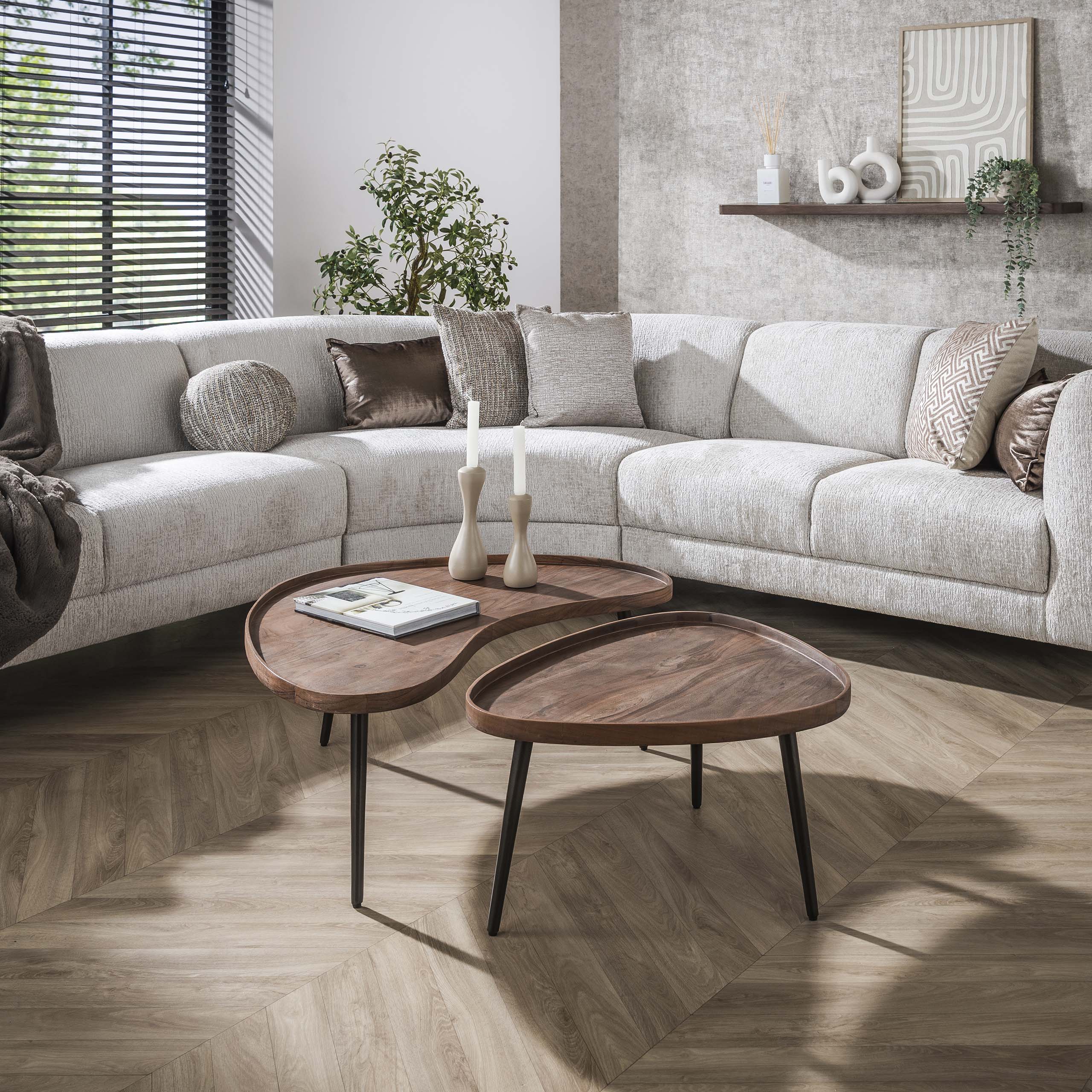 Coffee table Carve organic - set of 2 - acacia brown