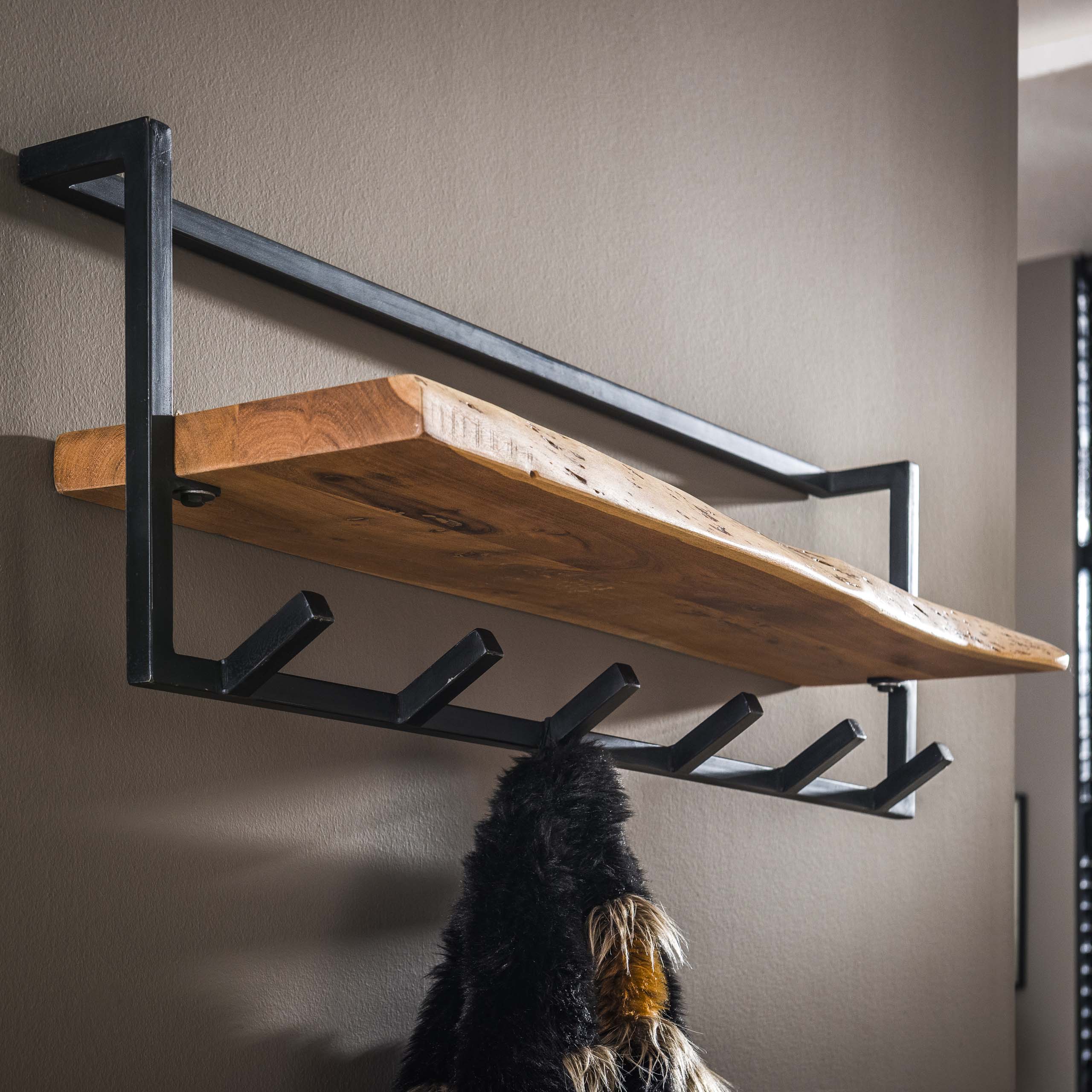 Coat rack edge shelve 6 hooks / Solid acacia natural