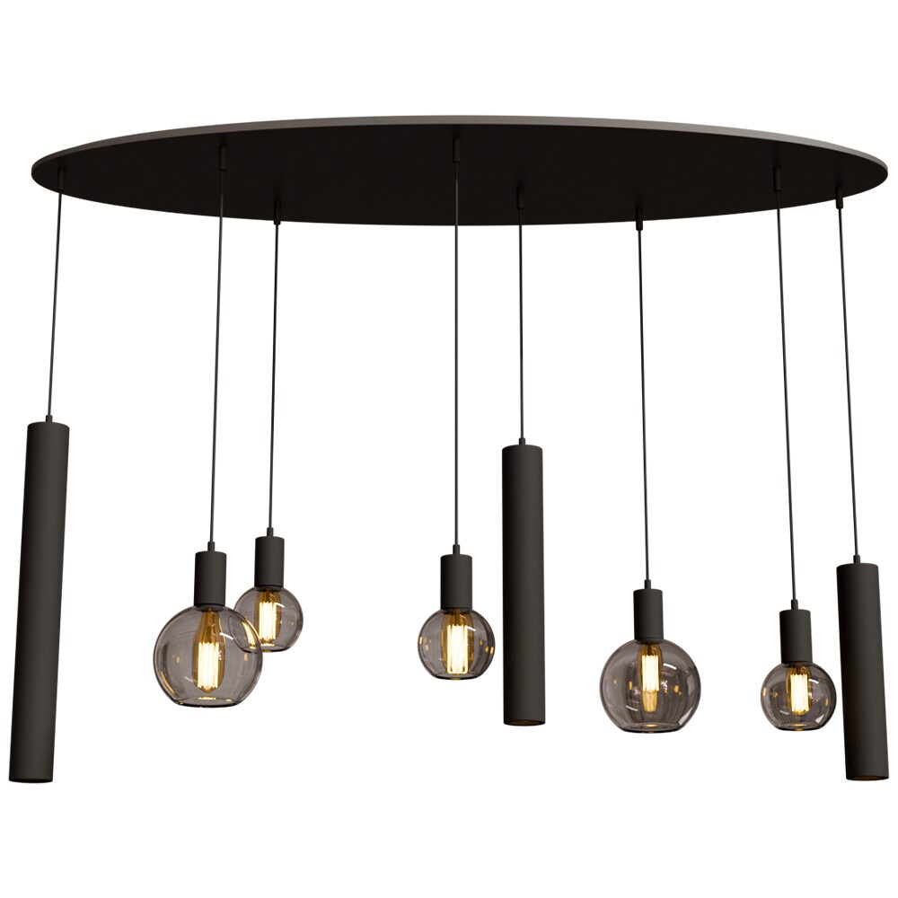 Design Hanging Lamp 8-light – Black & Amber Glass – 140 cm