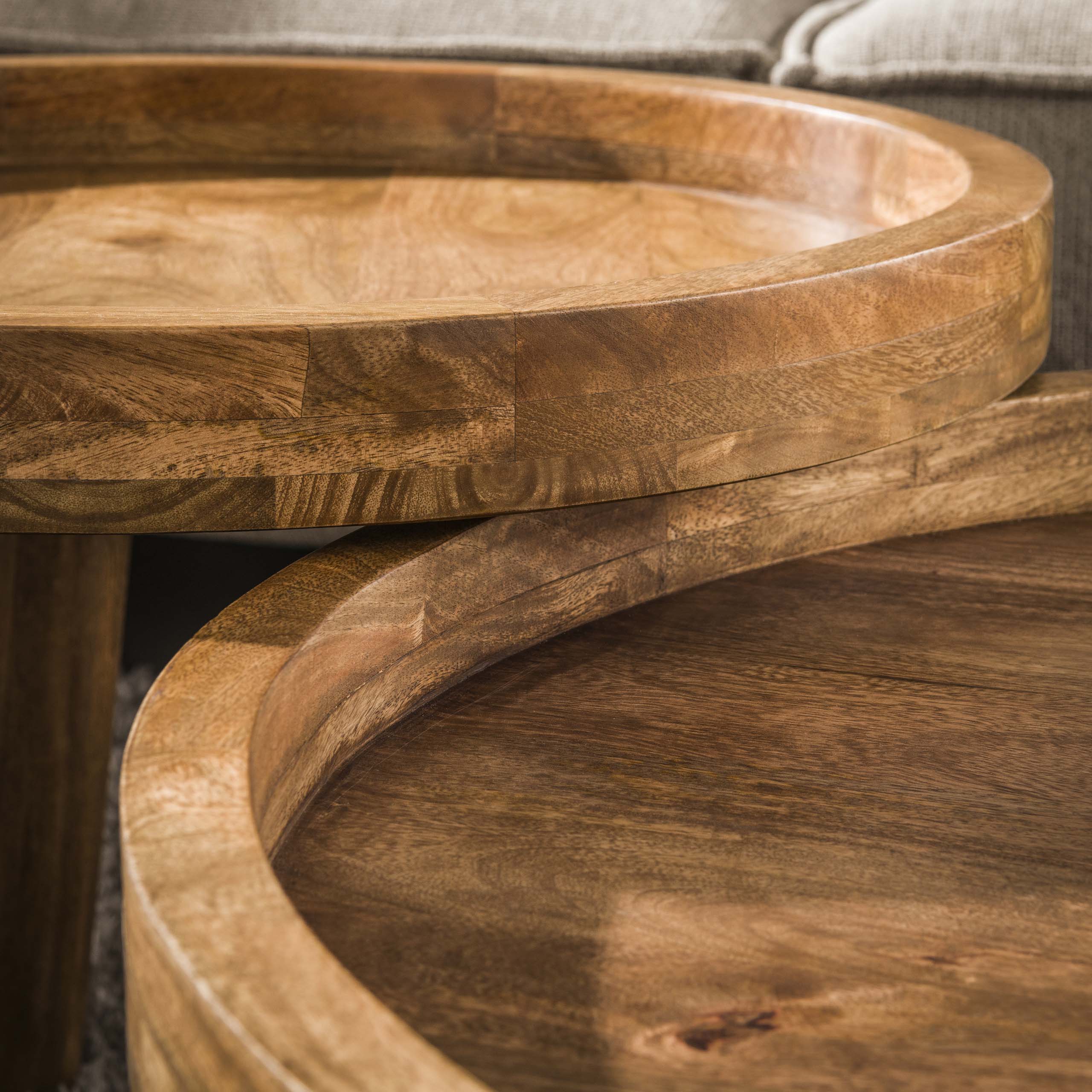 Tripod coffee table - set of 2 - Solid mango sand color