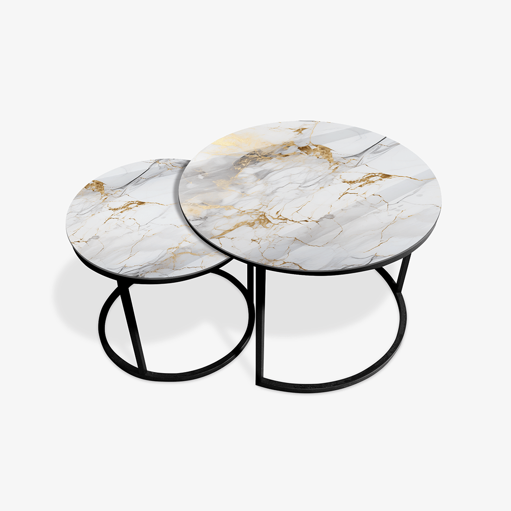 Mesa de centro Negra - Mármol blanco y dorado