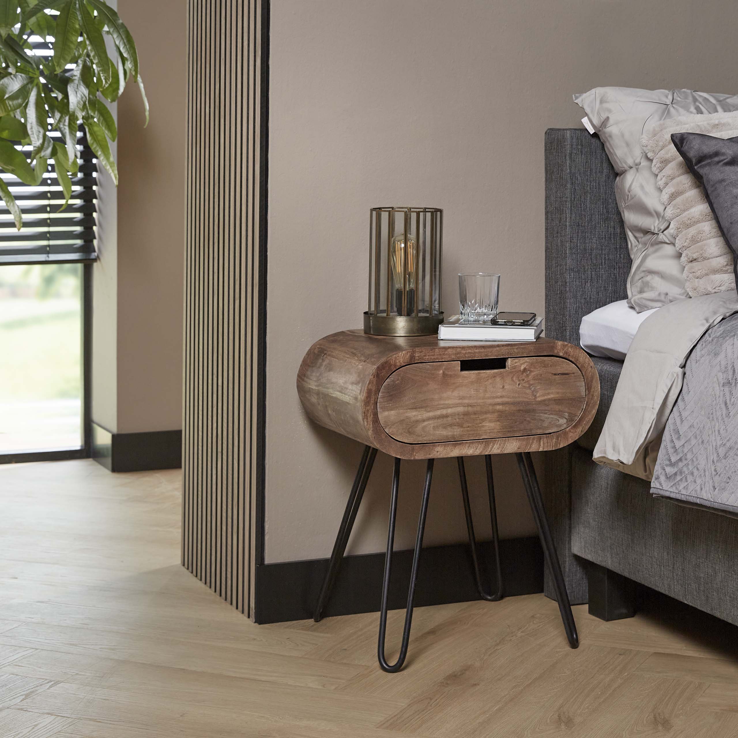 Bedside table barrel 1L / Solid mango sand color