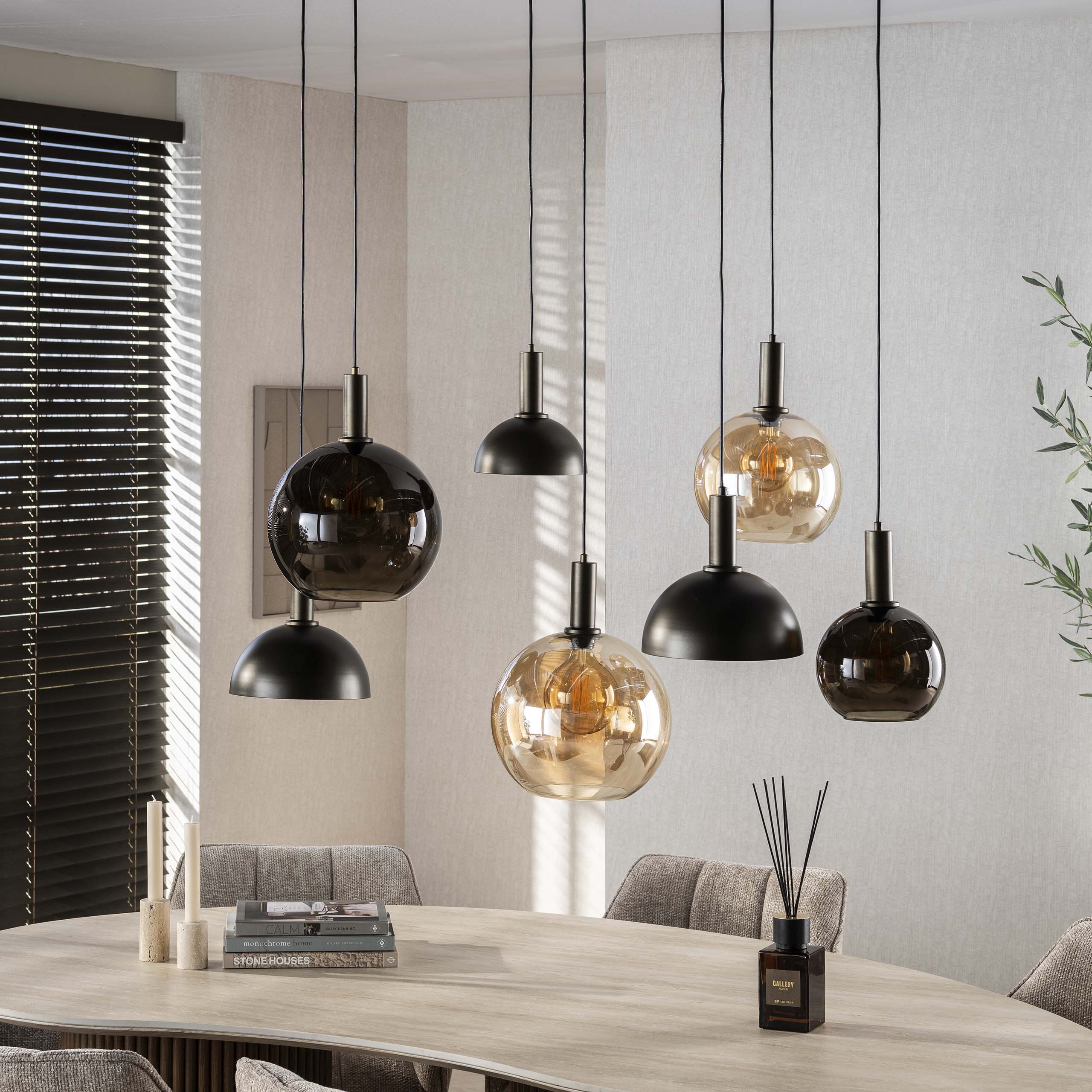 Hanging lamp Cluster 4+3-light Sienna brown